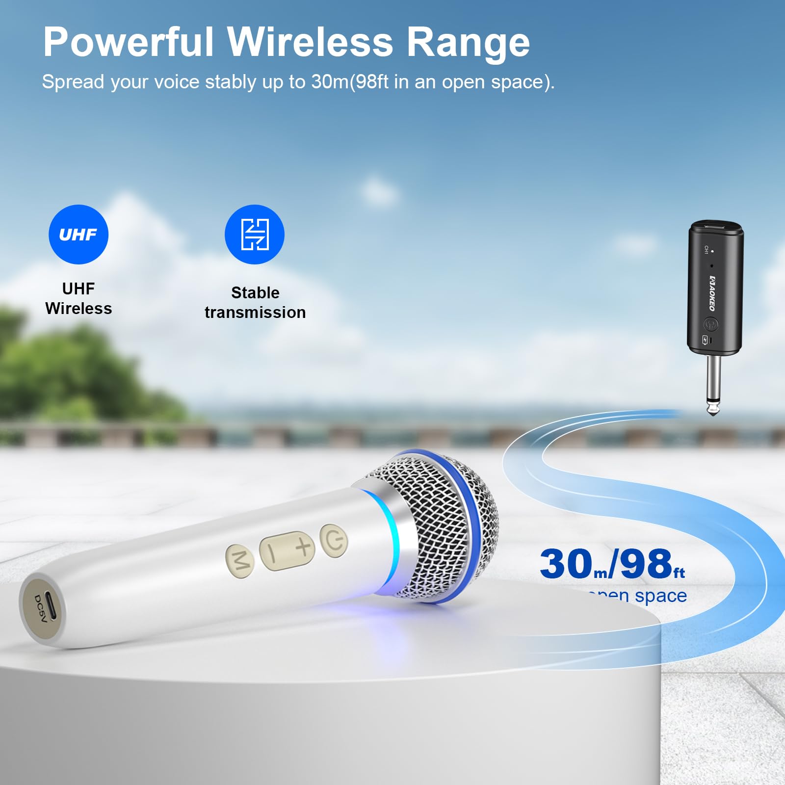 Aokeo Wireless Microphone with Rechargeable Receiver,UHF Dynamic Handheld Karaoke Mic,100ft Range, for Amplifier Speaker, Mixer,