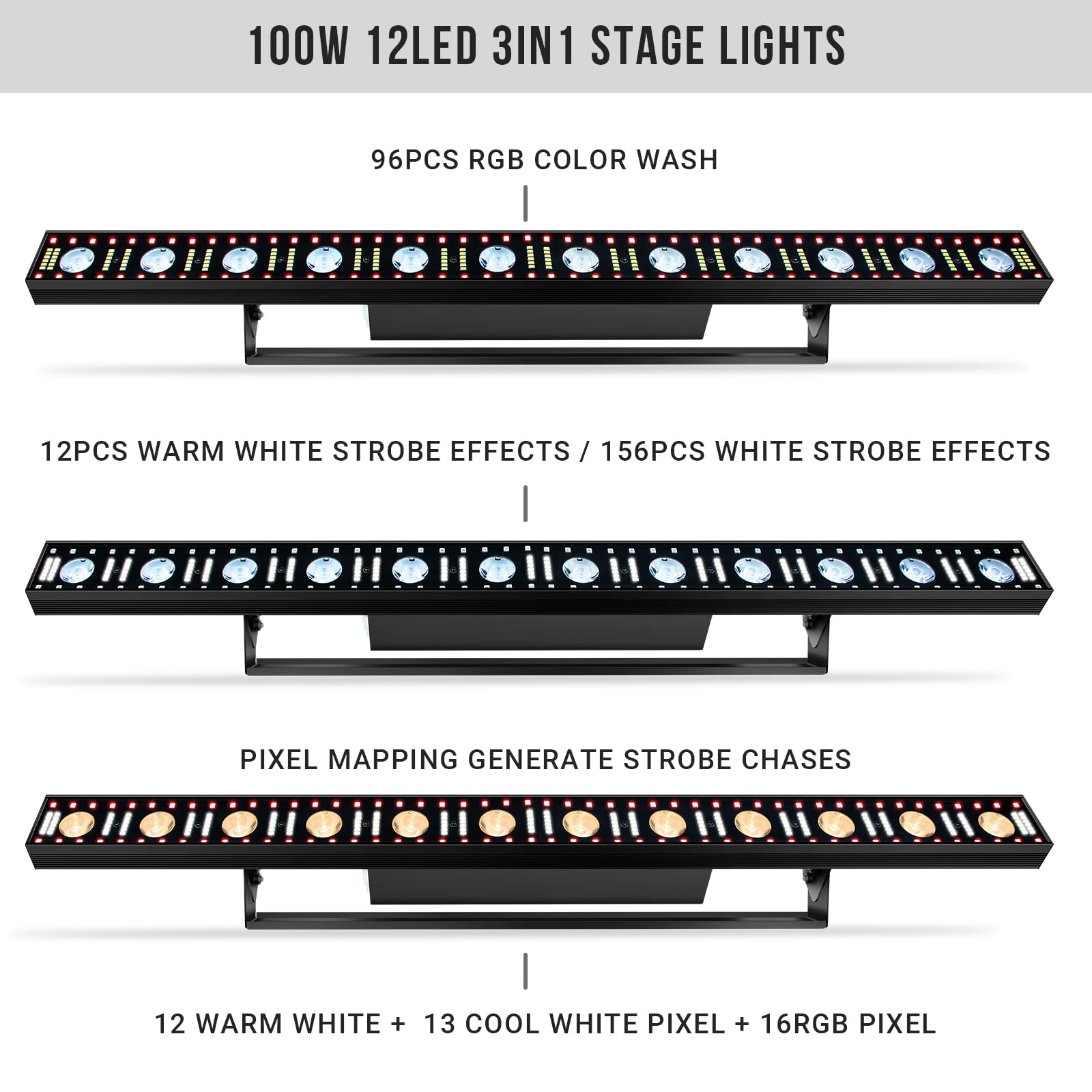 LaluceNatz LED Stage Wash Light Bar - 40IN 100W DJ Light Bar 3IN1 RGB LED Strobe Beam Lighting Effects Aluminum Alloy DMX Contro