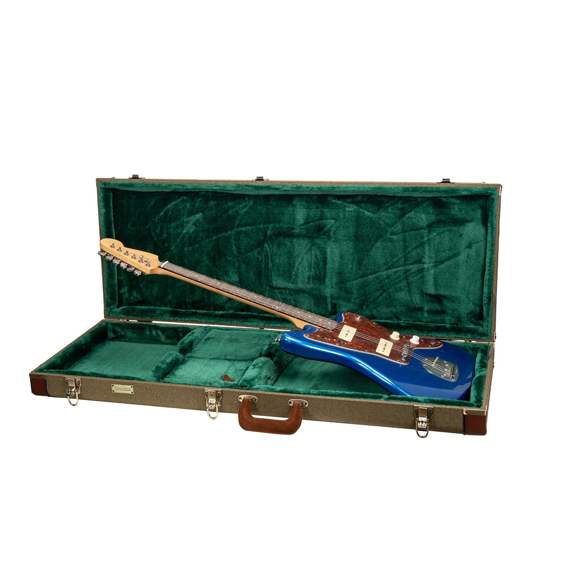 Crossrock Master Series Jazzmaster/Jaguar Style Electric Guitar Case | Olive Green Tweed Exterior, Re-Engineered Wooden Shell, L