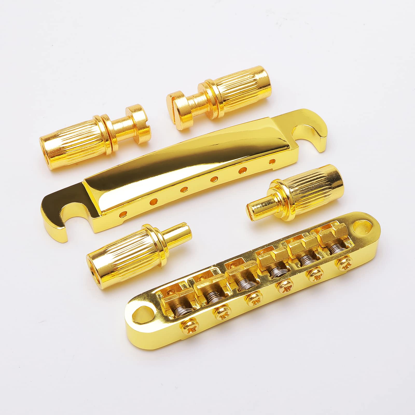Unxuey Tune-O-Matic Bridge Tailpiece with Studs Roller Saddle Bridge for SG Les Paul LP Style Guitar, Gold
