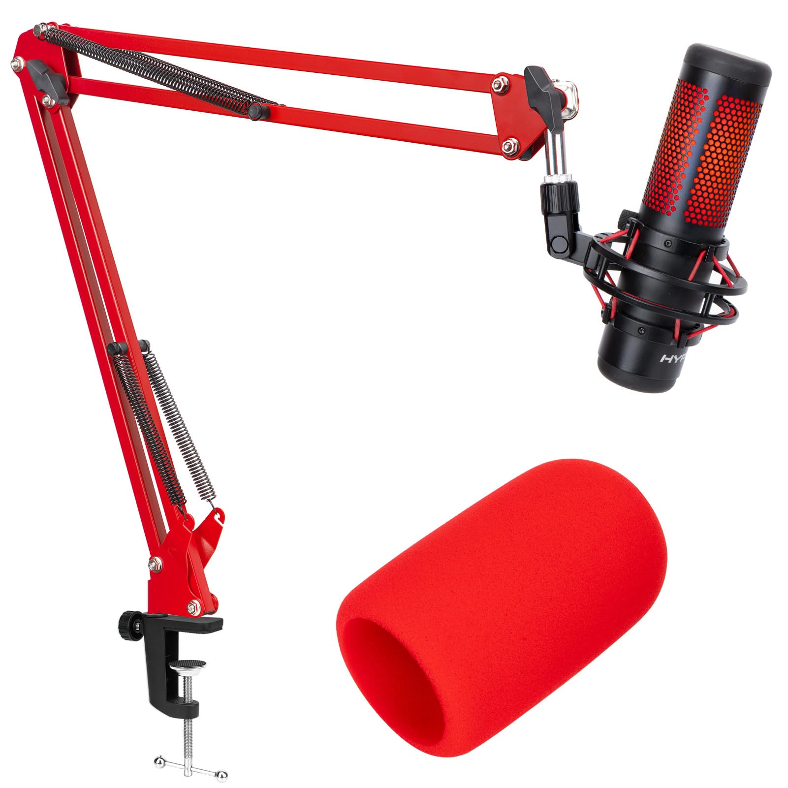 Sunmon Hyperx Quadcast Boom Arm - Red Boom Arm For Hyper X Quadcast With Red Quadcast Pop Filter, Sound Insulation And Noise Red