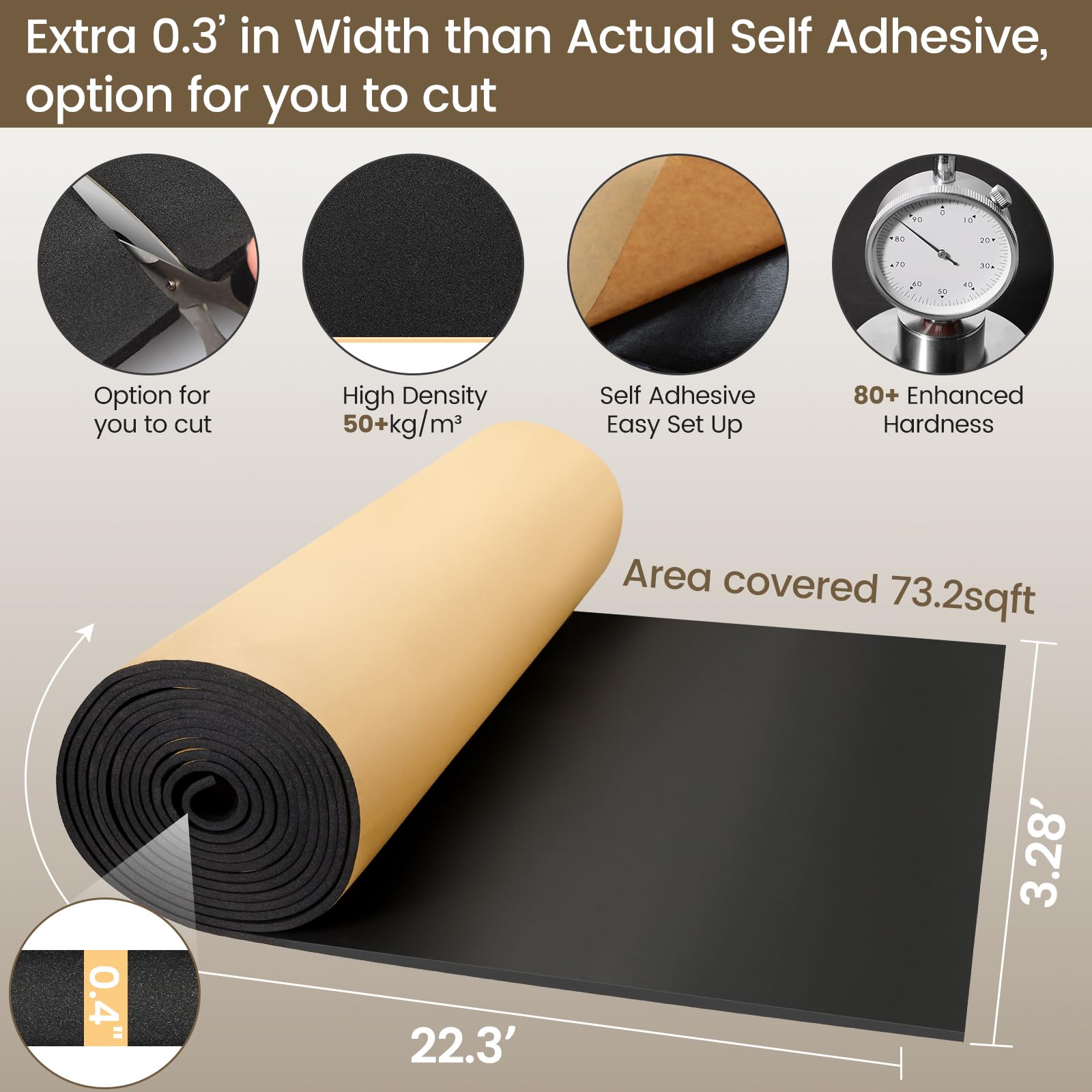 Kaqiluo 3.28' x 22.3' x 0.4'',10 mm Thick,73.2 sqft Self-Adhesive Sound Insulation Acoustic Foam, Sound Proof Padding,Fire,Water