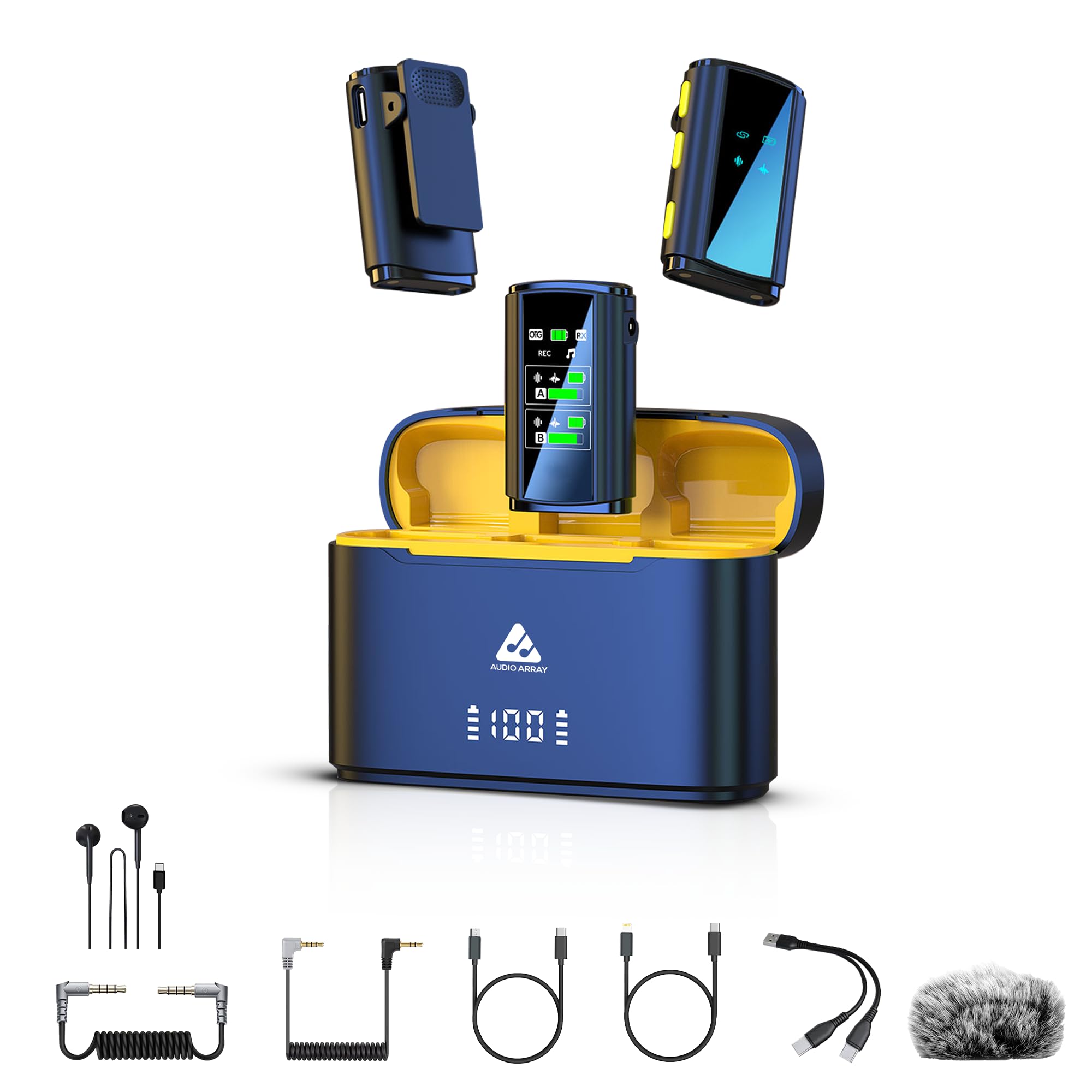 Audio Array Am-W21 Wireless Microphone Kit | Built In Recording, Noise Reduction & Echo | Smartphones, Cameras, Laptops | Dual-C
