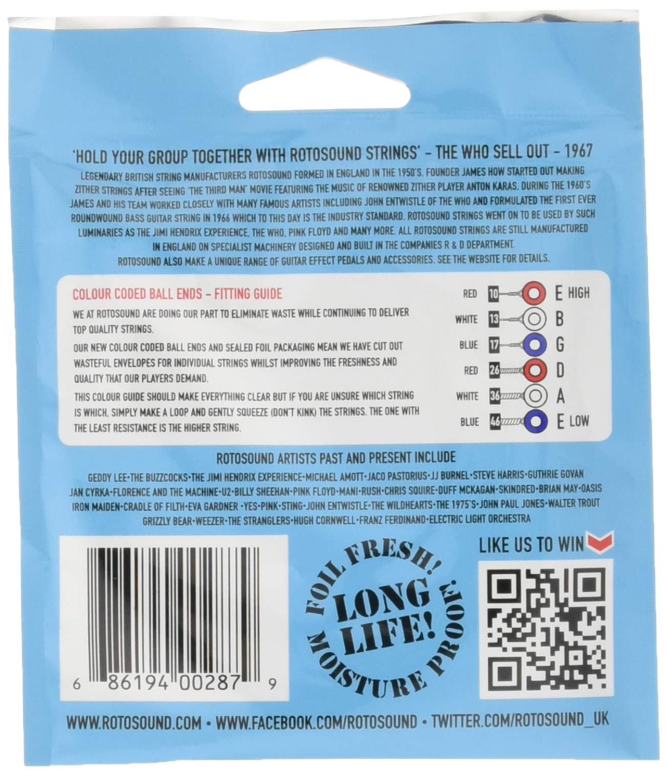 Rotosound PN10 Pure Nickel Electric Guitar Strings (10-46)