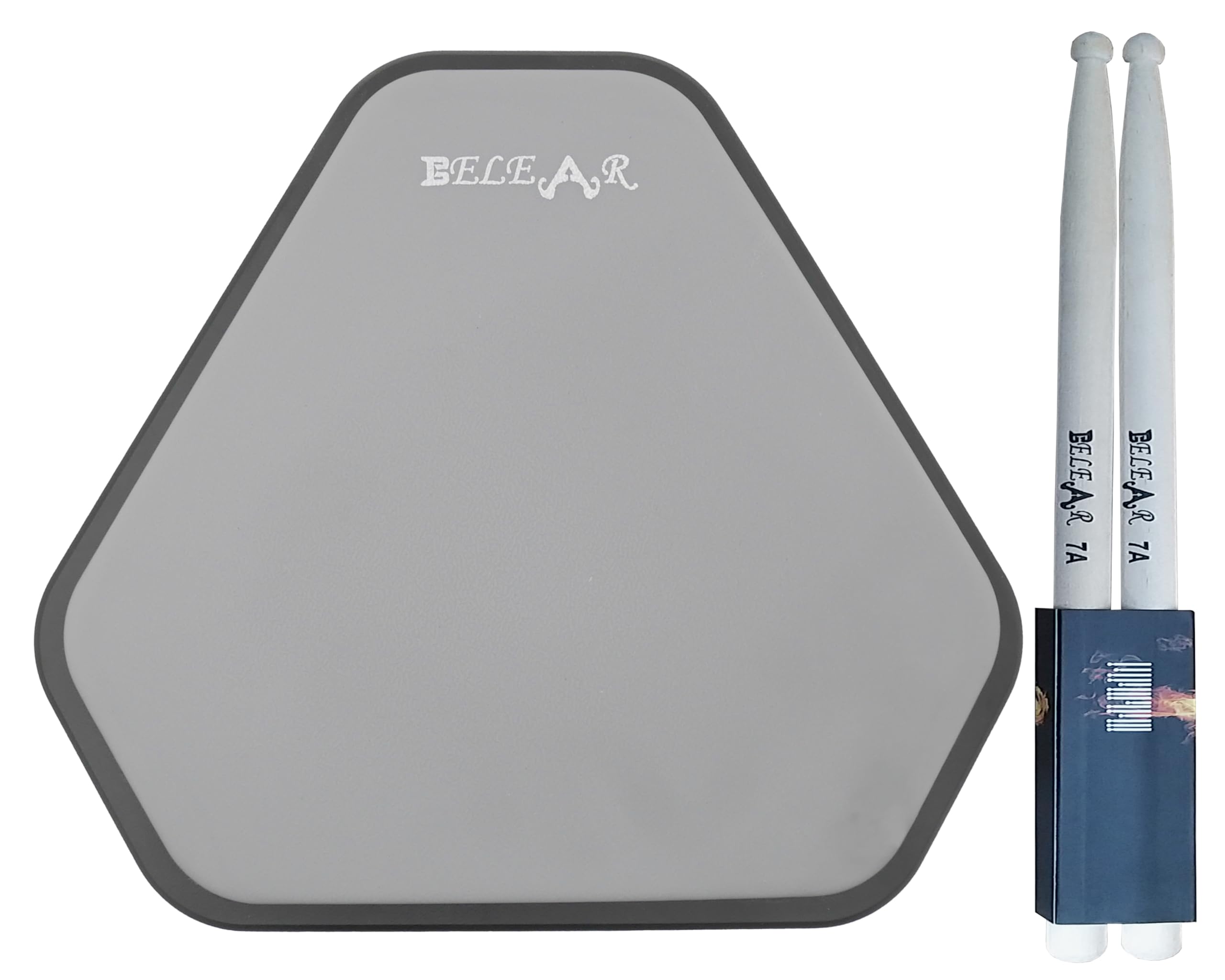 Belear K-17 Practice Pad For Drummers, Tri Grey And Black, 12 Inches Pad With 7A Drum Sticks