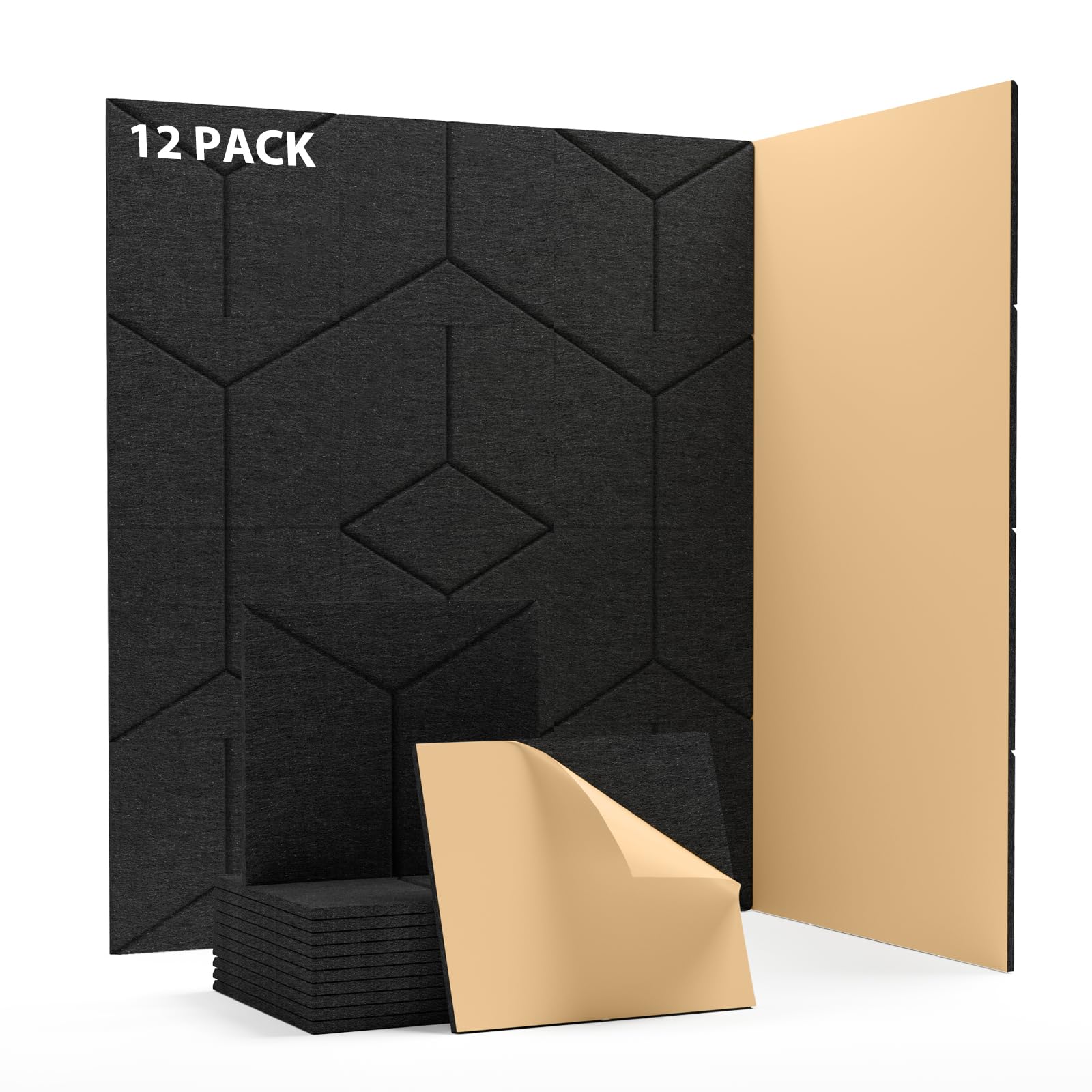 Soundproof Wall Panels, Topnaca Sound Proof Foam Panels for Walls, 12 Pack Self Adhesive Y-Line Acoustic Panels, Multi-shapes So