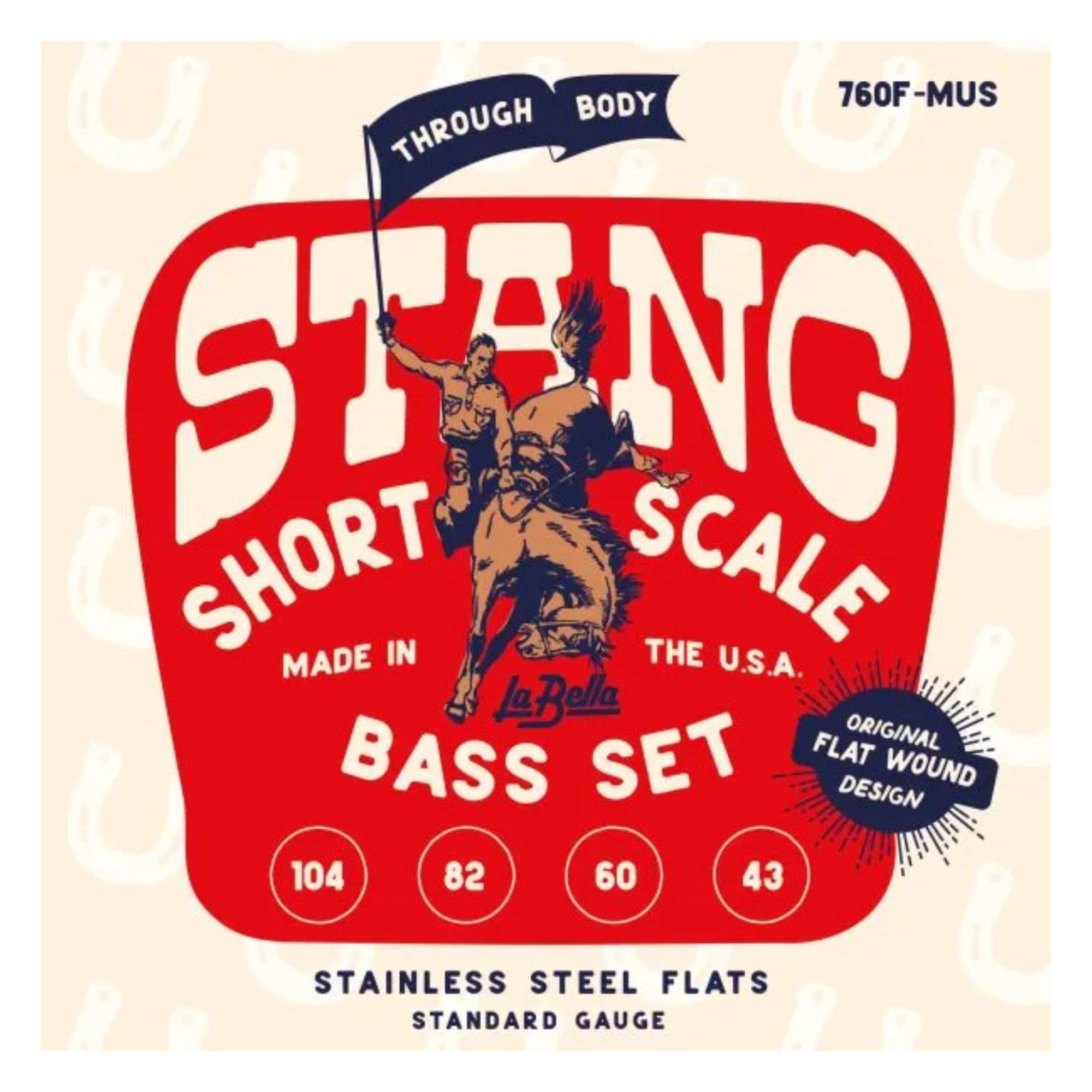 La Bella 760F-MUS STANG - Stainless Steel Flat Wound Short Scale Through Body Light 4 - Bass Guitar String 43-104