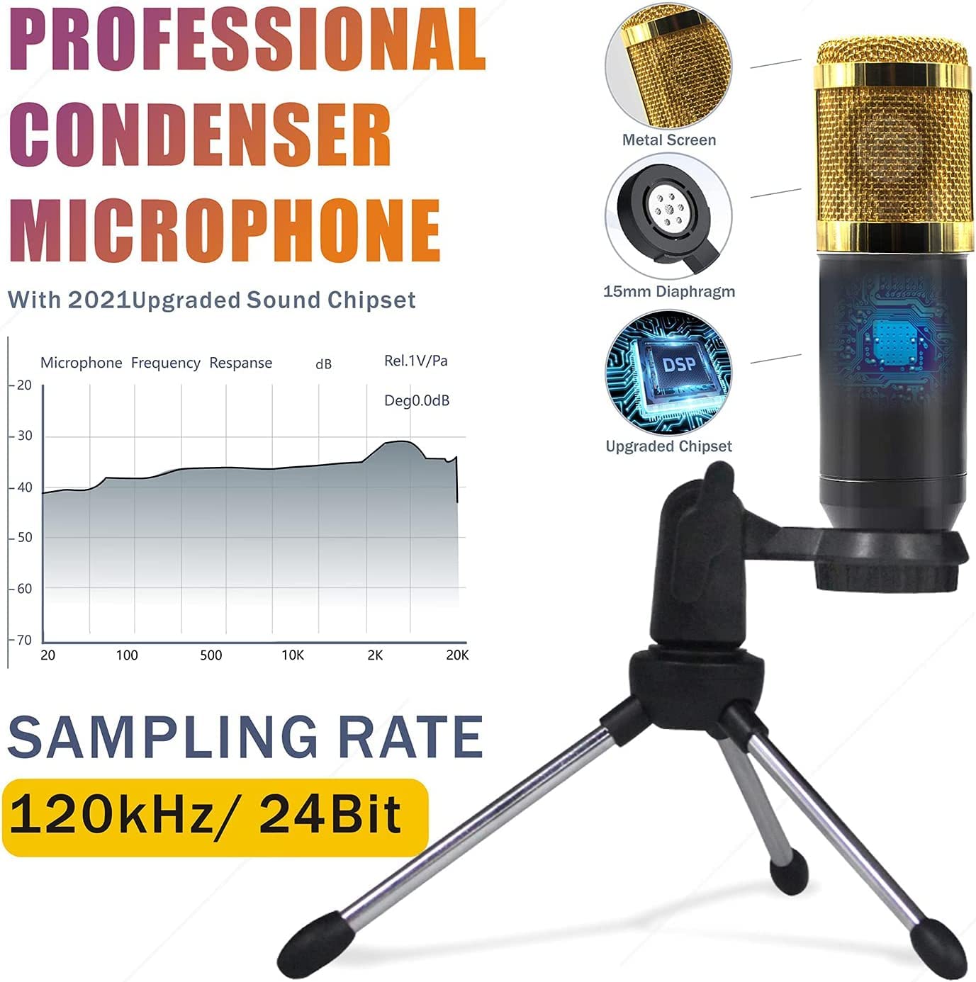 Podcast Equipment Bundle, SINWE Condenser Microphone with Tripod Stand and Professional Audio Mixer for Studio Recording Vocals,