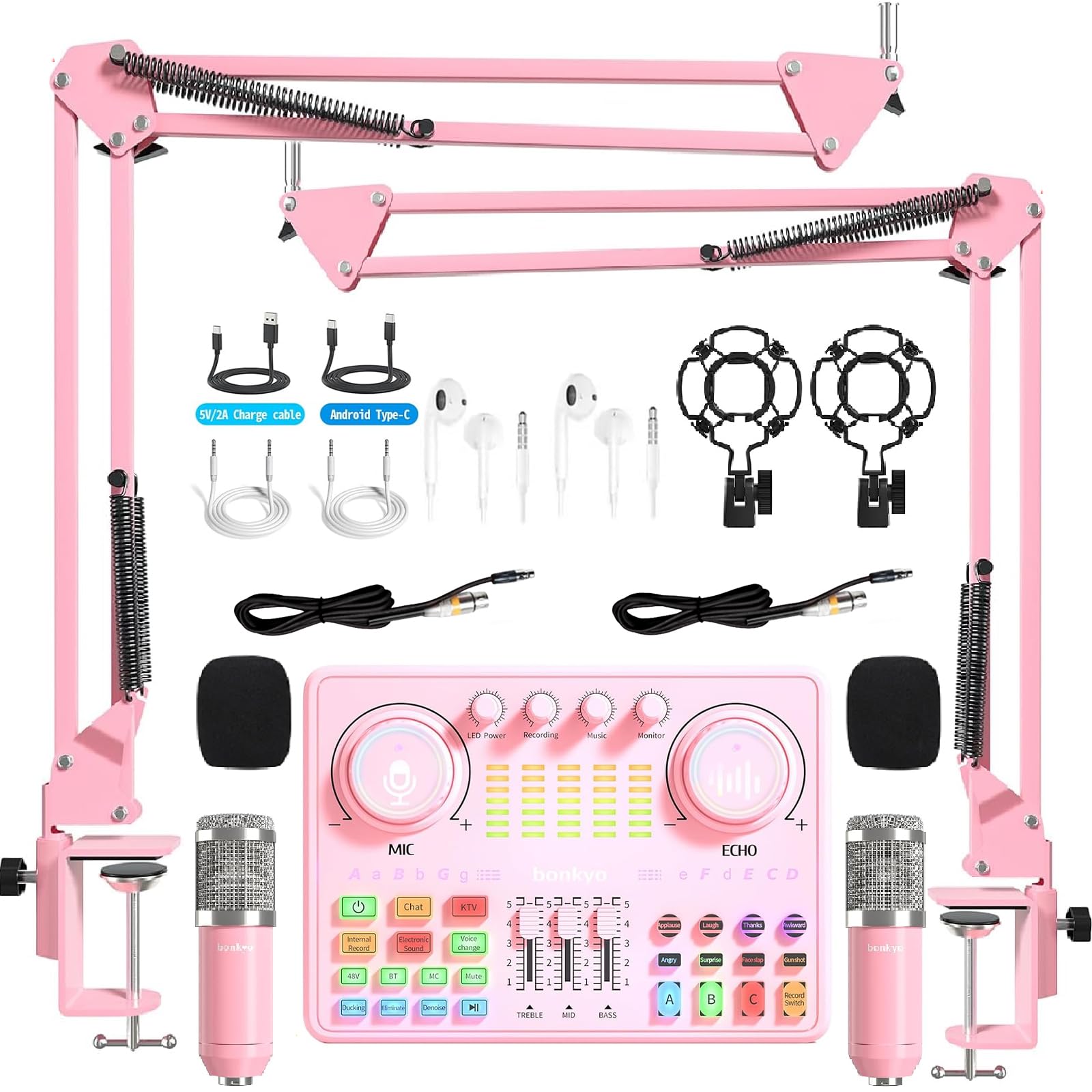 Podcast Equipment Bundle for 2: Audio Interface & DJ20 Mixer with XLR Mic, Voice Changer, 2400mAh Battery for Podcasting, TikTok