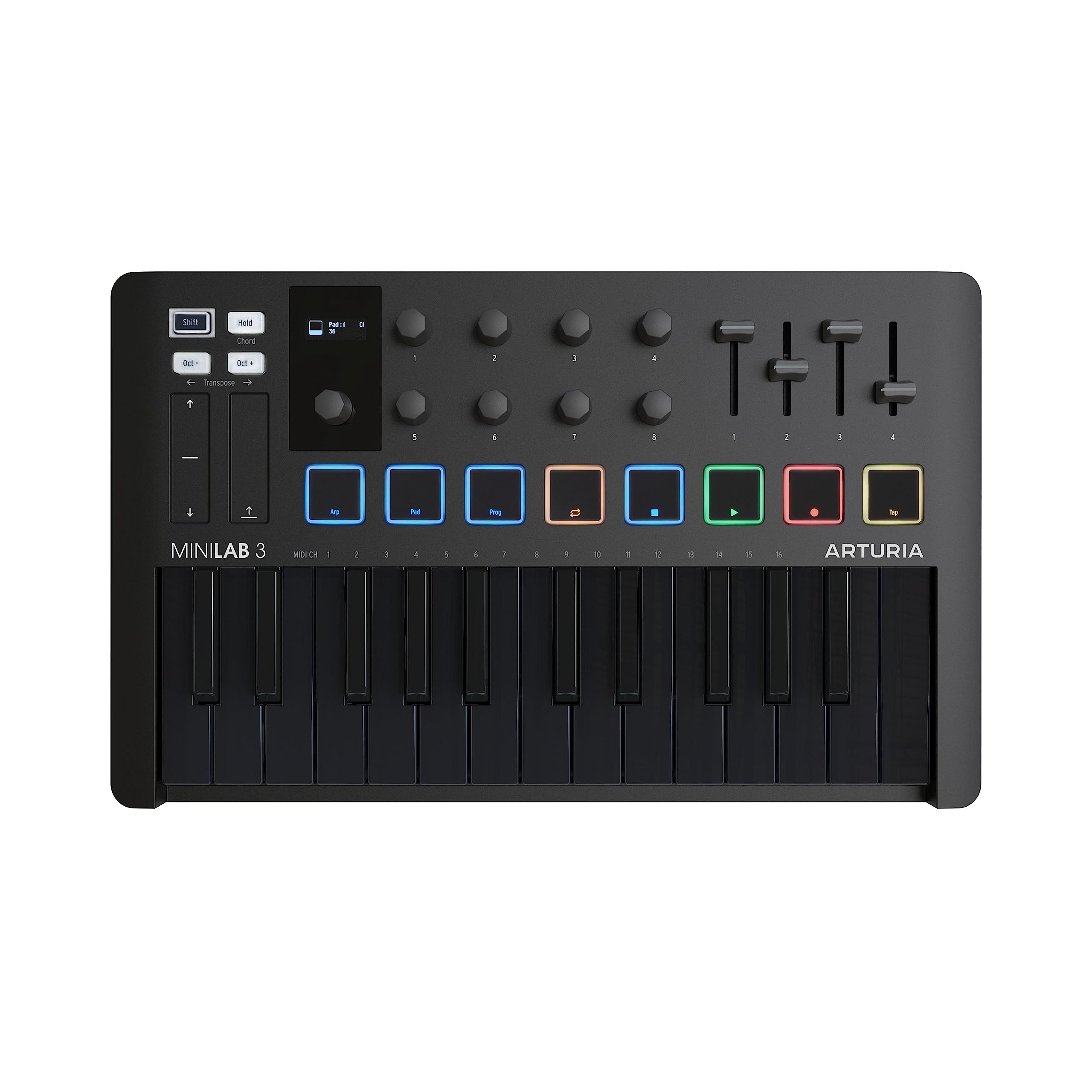Arturia MiniLab 3 - Universal MIDI Controller for Music Production, with All-in-One Software Package - 25 Keys, 8 Multi-Color Pa