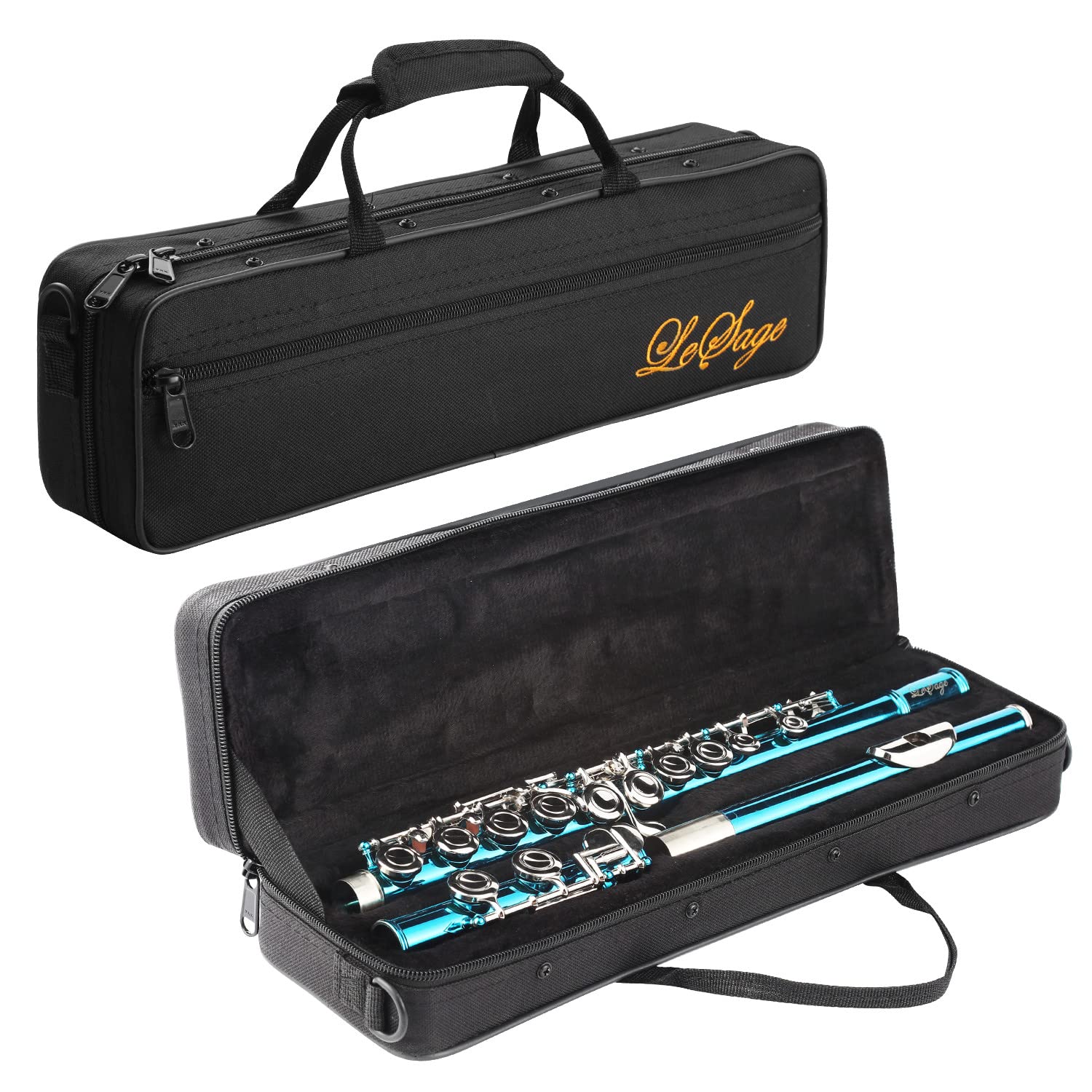 LeSage Closed Hole C Flutes 16 Key Blue Flute for Beginner Starter Student with Flute Case Maintenance Kit Cleaning Cloth Flute