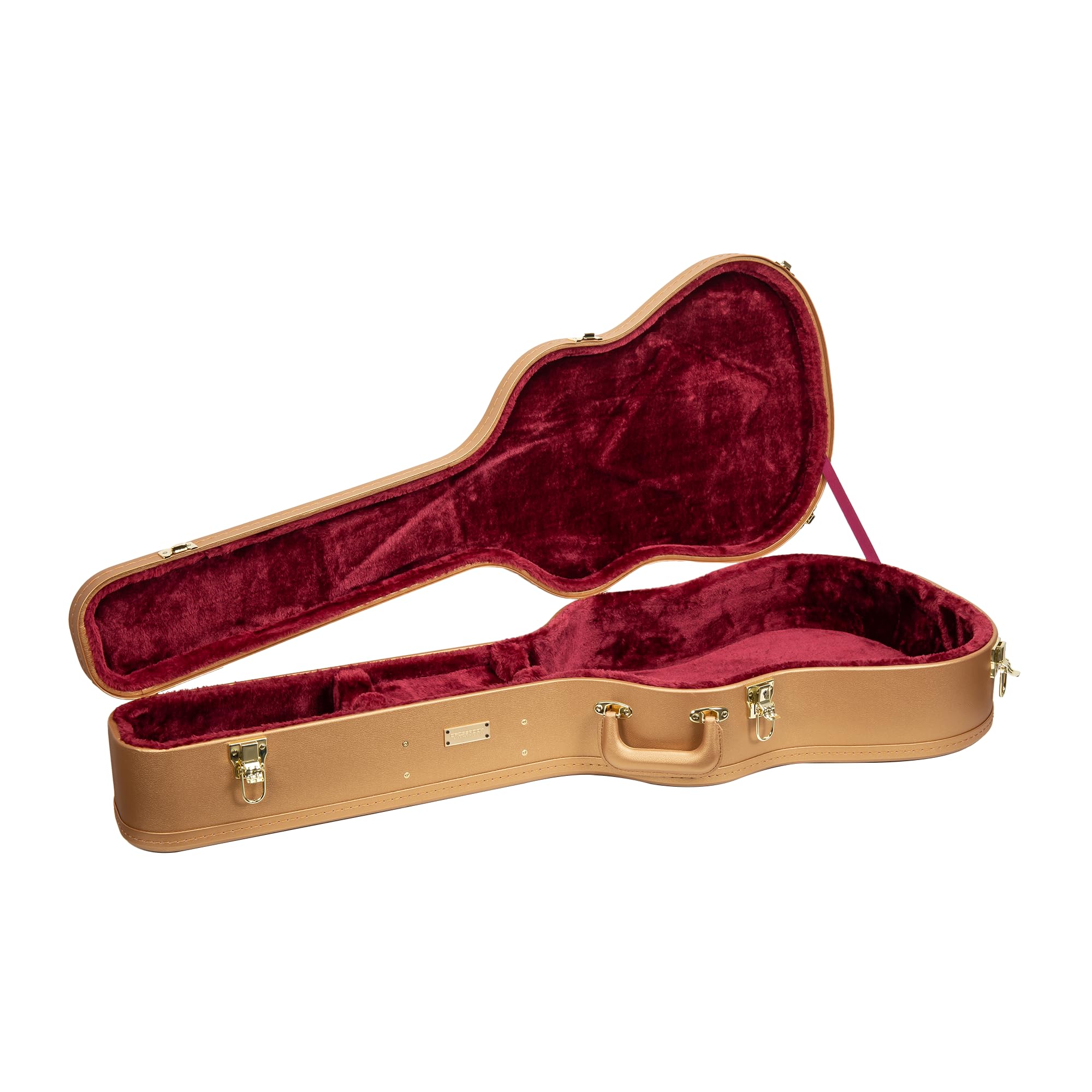 Crossrock Wooden Dreadnought Acoustic Guitar Case for Gibson J-45 / Martin D-Style | Luxury Gold Faux Leather, Burgundy Velvet I