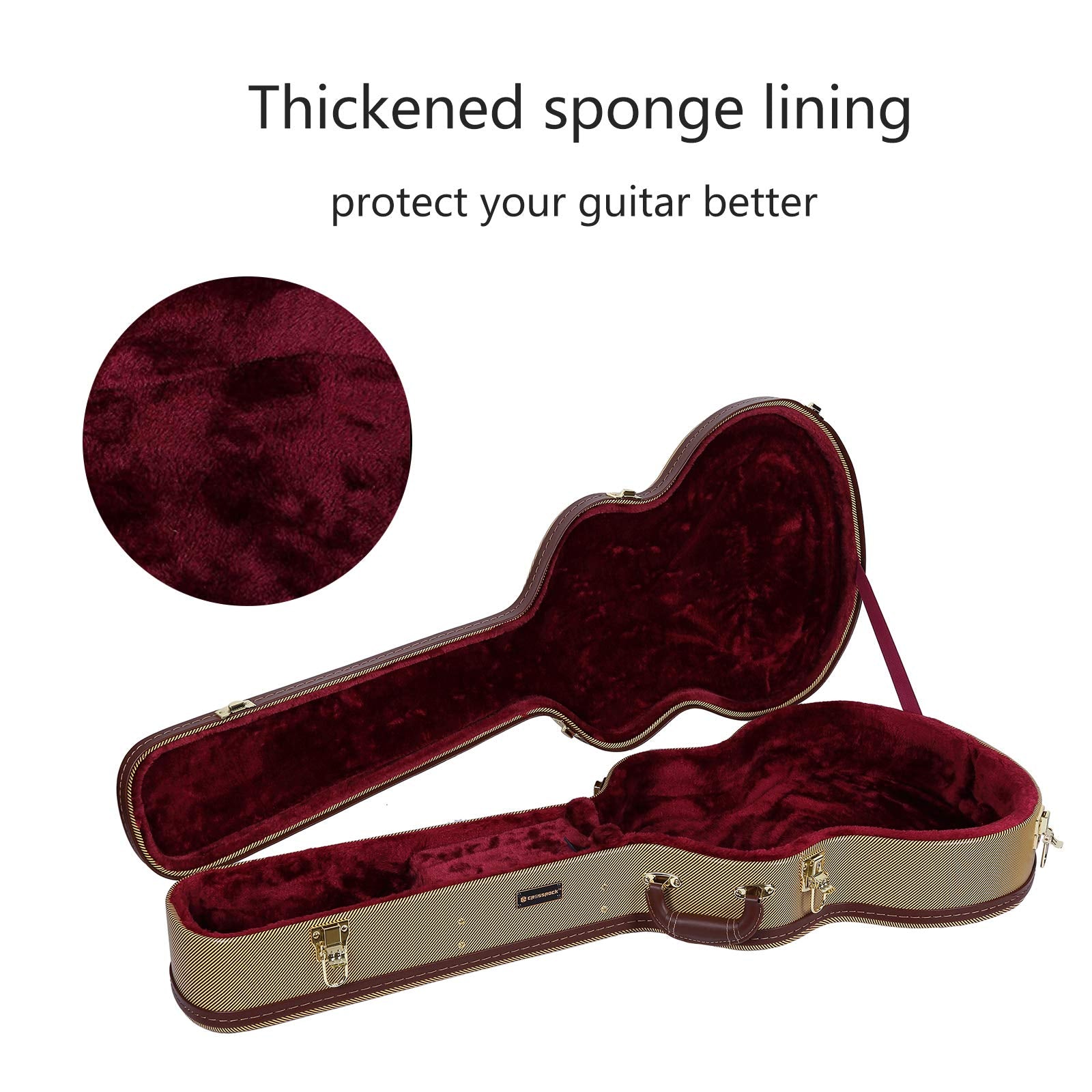 Crossrock Hard-Shell Wooden Case-Fits OM/000-14 Fret Acoustic Guitars-Stainless Steel Latches, Sponge Lining, Metal Feet, Storag