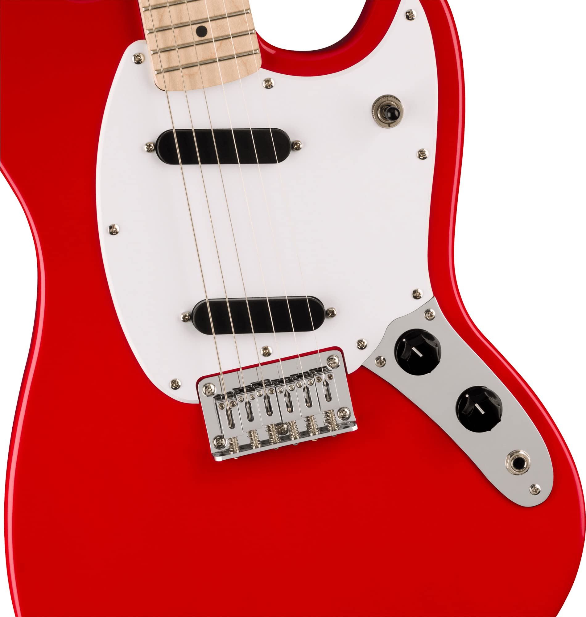 Fender Squier Sonic Mustang, Maple Fingerboard, SS Electric Guitar Bundle with Frontman 10G Amplifier, Guitar Cable, Tuner, Guit