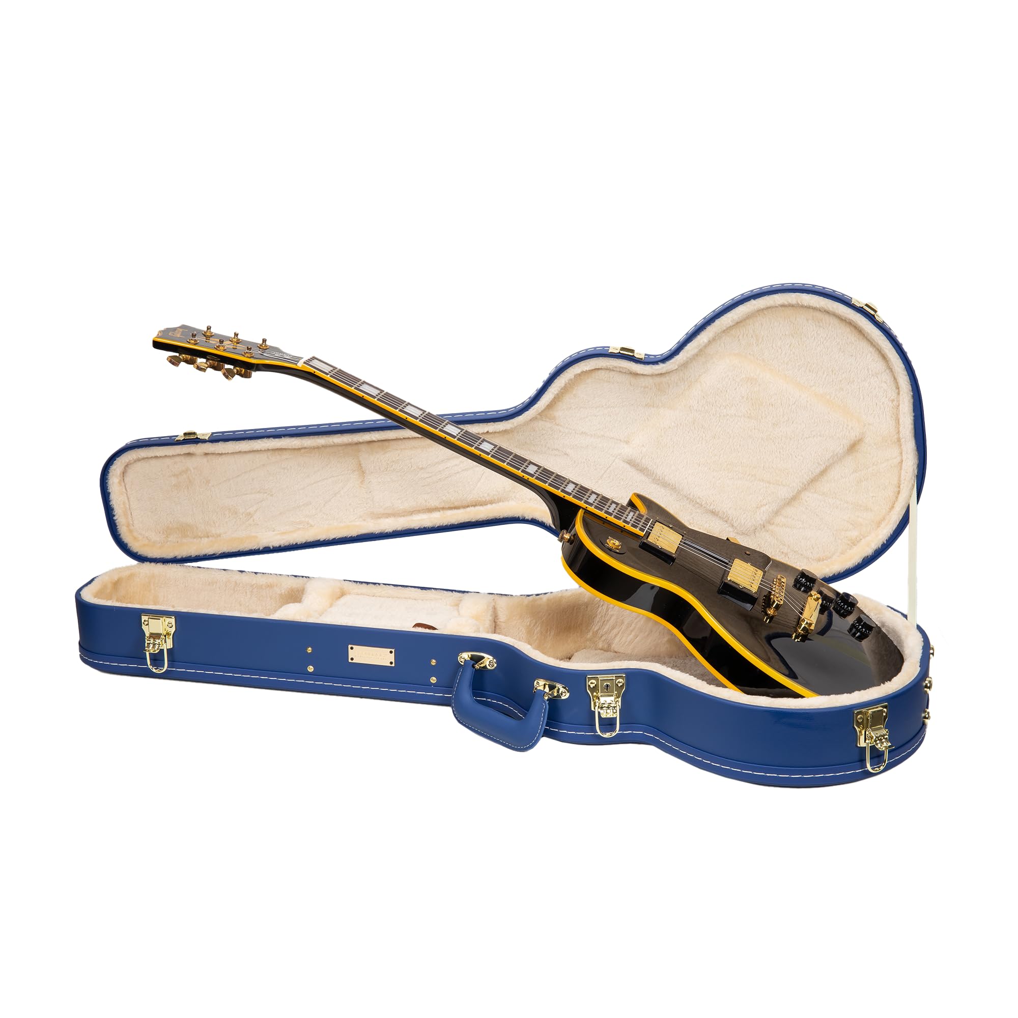 Crossrock Wooden Electric Guitar Case for Les Paul Style | Vibrant Blue Faux Leather, Beige Plush Interior, Lock - Designer Seri