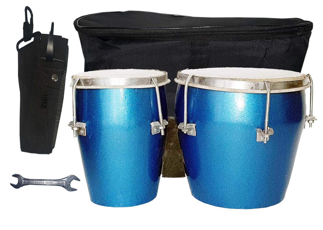 Gt Manufacturers Professional Two Piece Hand Made Wooden Bango Drum Set With Full Tool Kit (Blue)