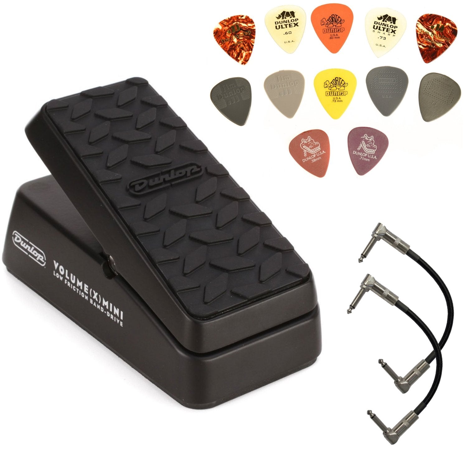 Dunlop Dvp4 Volume X Mini Pedal Bundle With 2 Patch Cables And Dunlop Pvp101 Pick Pack