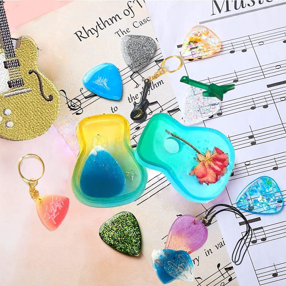 3Pcs Guitar Pick Resin Molds Guitar Triangle Plectrum Silicone Molds for Resin Casting Guitar Pick Case Mold Guitar Pendant Epox