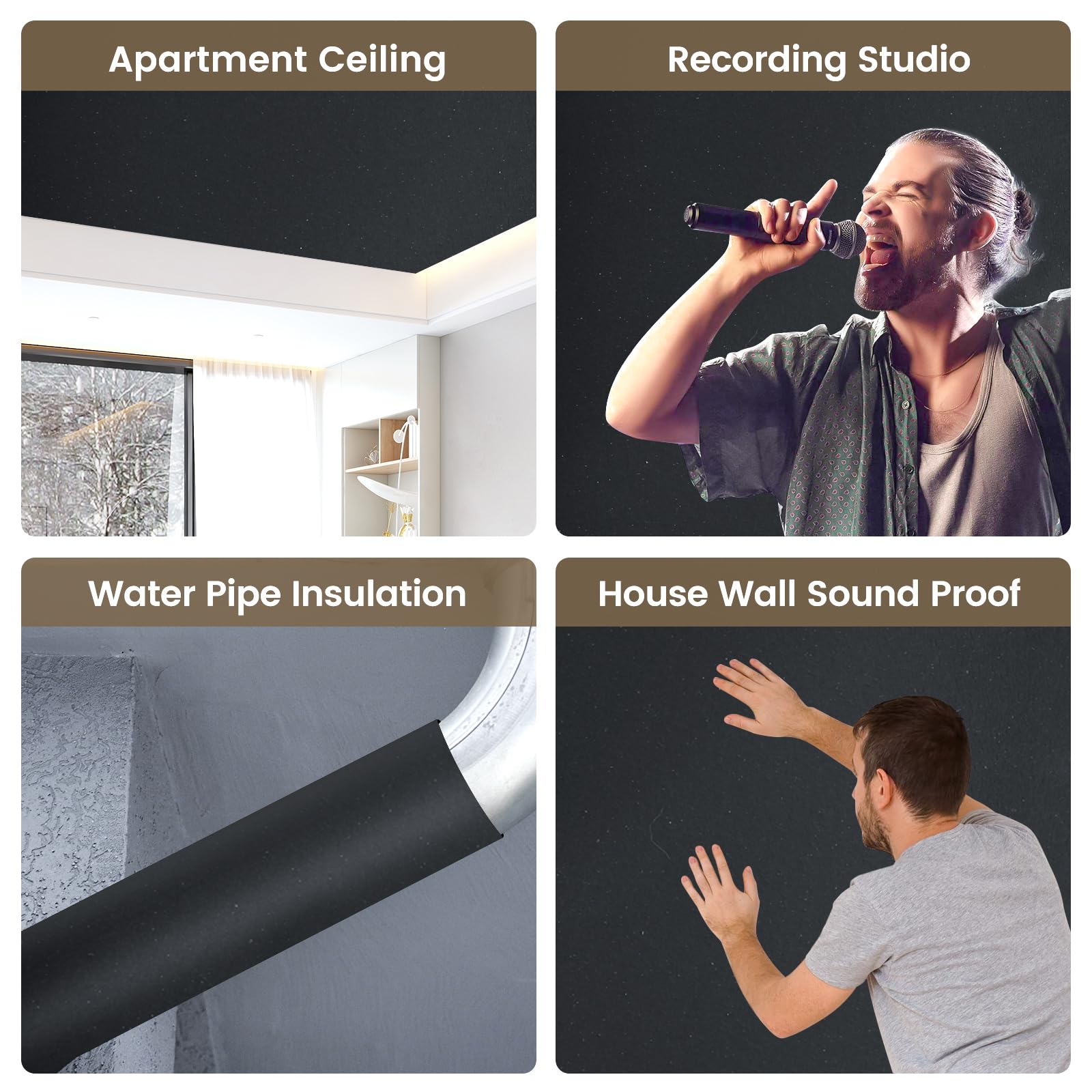 Kaqiluo 3.28' x 22.3' x 0.4'',10 mm Thick,73.2 sqft Self-Adhesive Sound Insulation Acoustic Foam, Sound Proof Padding,Fire,Water