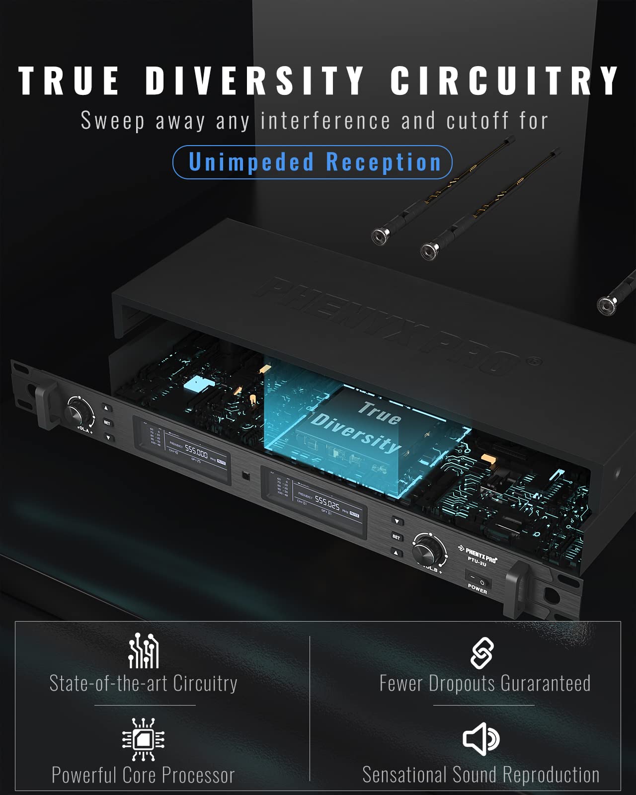 Phenyx Pro Wireless Microphone System PTU-2U-1H1B - Thumbnail 3