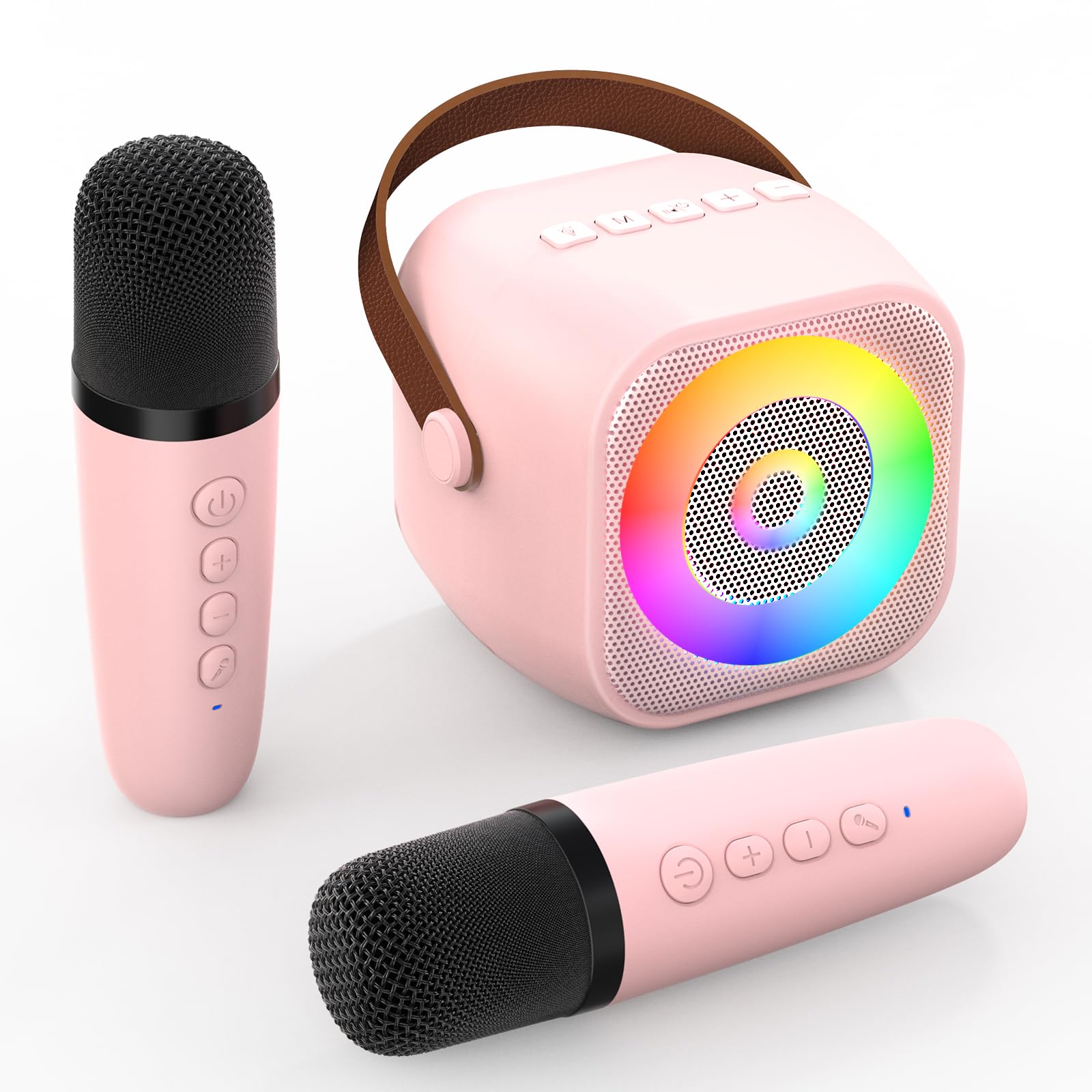 RIKGYHA Mini Karaoke Machine, Portable Bluetooth Karaoke Speaker with 2 Wireless Microphone and Lights for Kids and Adults, Chri