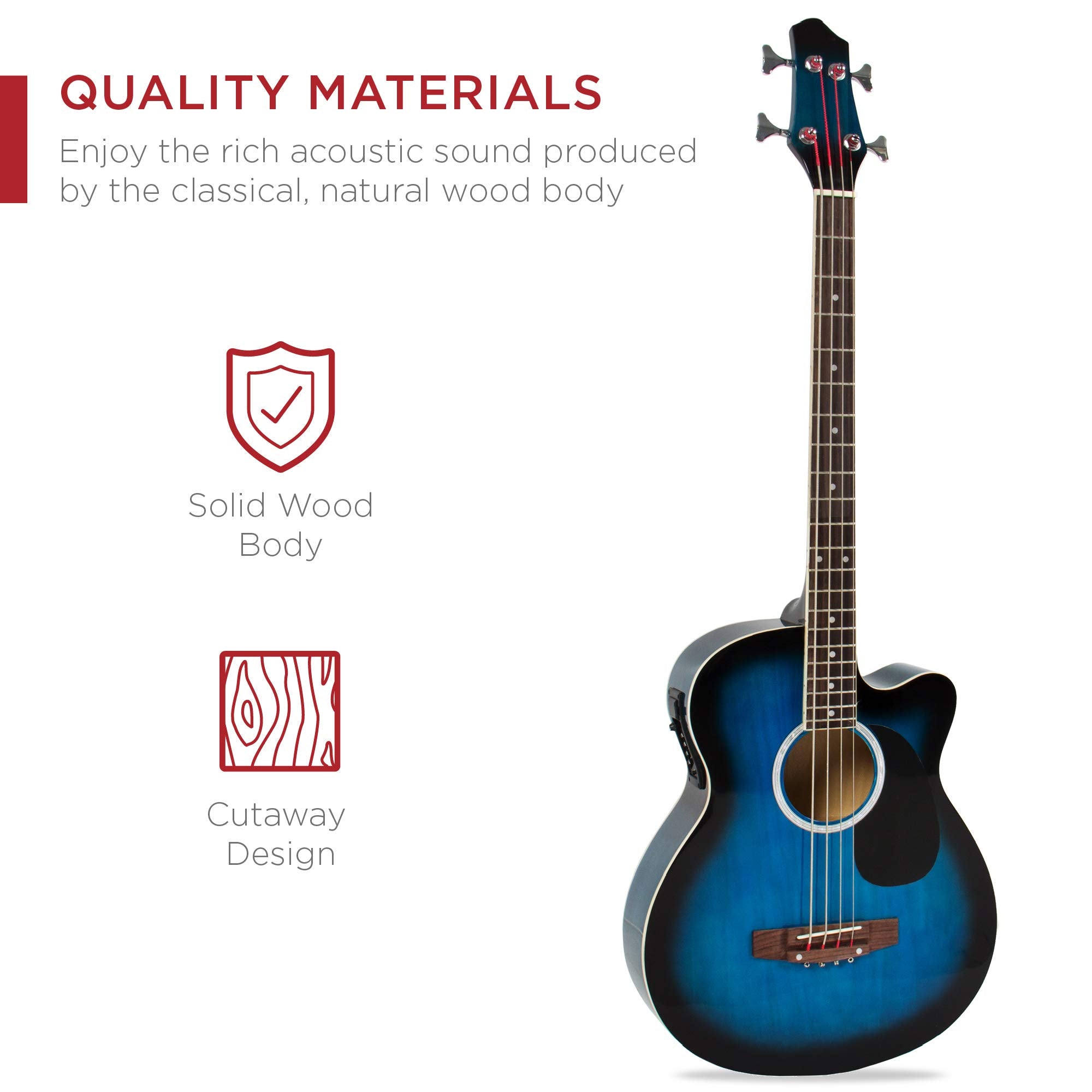 Best Choice Products Acoustic Electric Bass Guitar - Full Size, 4 String, Fretted Bass Guitar - Blue