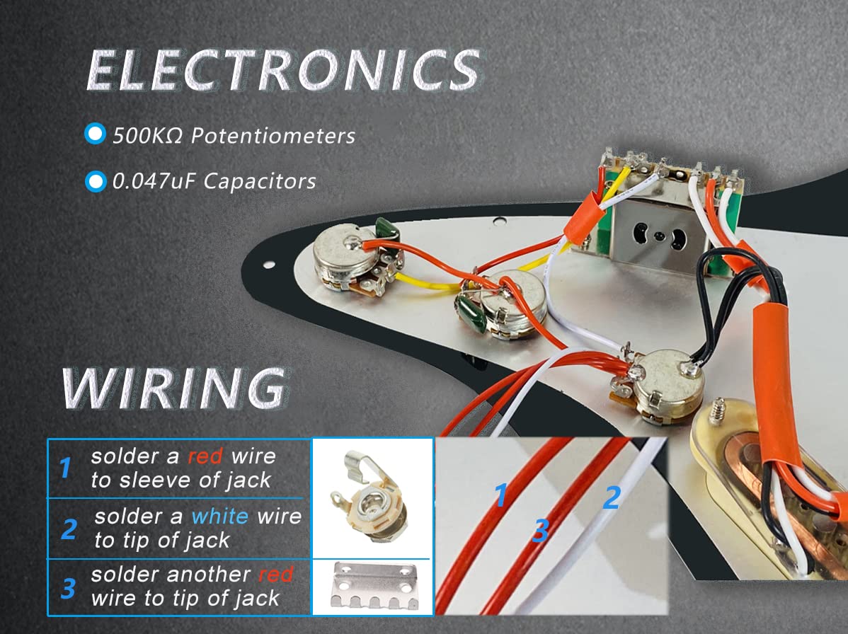 LAMSAM Prewired Pickguard Loaded Modern Tone Triple Single Coil Pickups for Electric Guitars with 11 Mounting Holes, 3-Ply Pick
