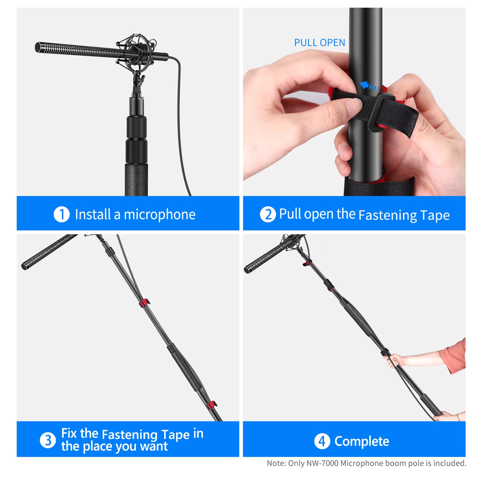NEEWER NW-7000 Microphone Boom Arm, 3 Section Extendable Handheld Mic Arm with 3/8'' & 3/8'' to 5/8'' Screw Adapter, 3ft to 8ft