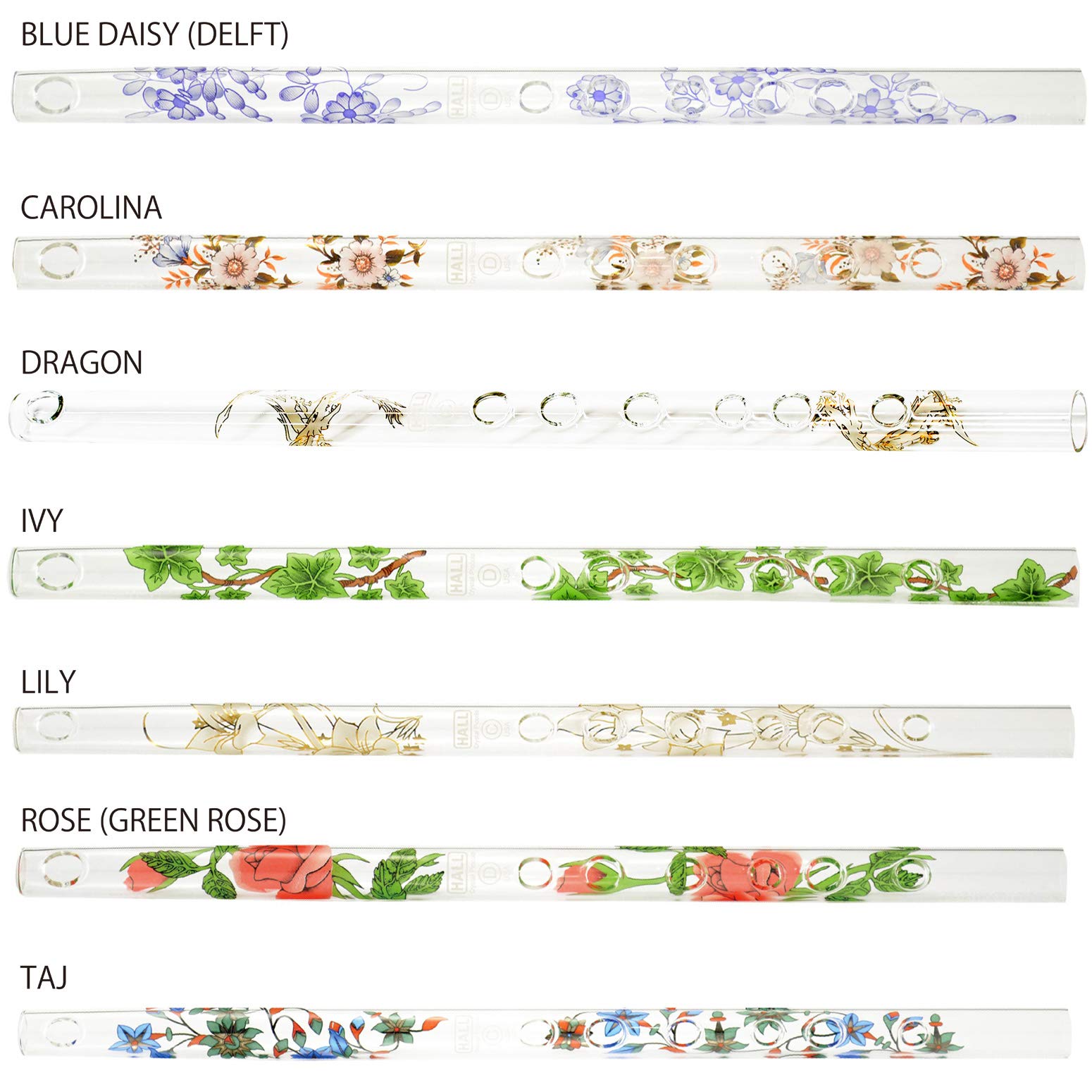 Hall Crystal Flute 11204 - Inline Glass Piccolo in C - Green Ivy