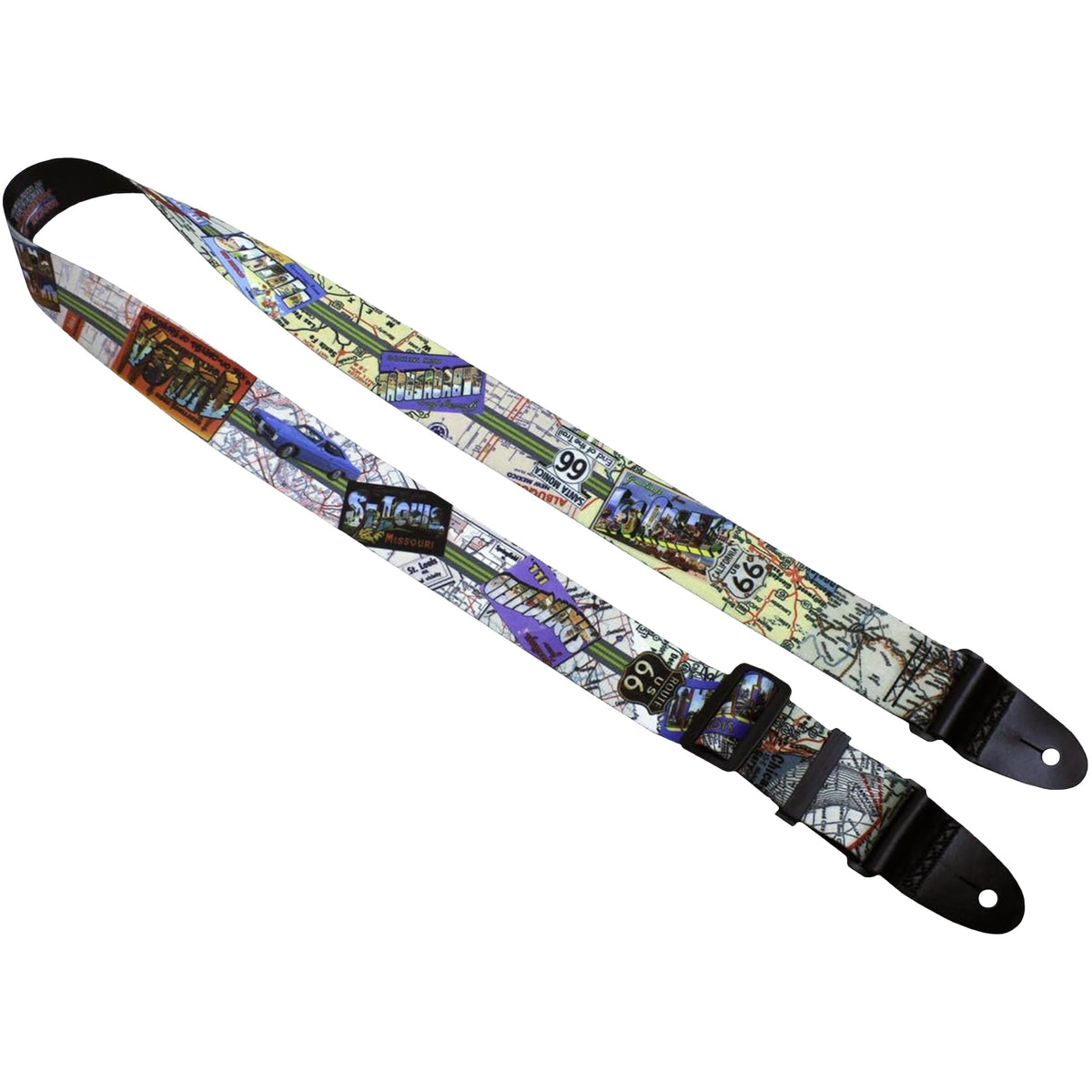 Killer-Q Guitar Strap - Stylish Straps For Electric And Acoustic Guitars With Leather Tabs, 2 Inches X 5 Feet, Route 66