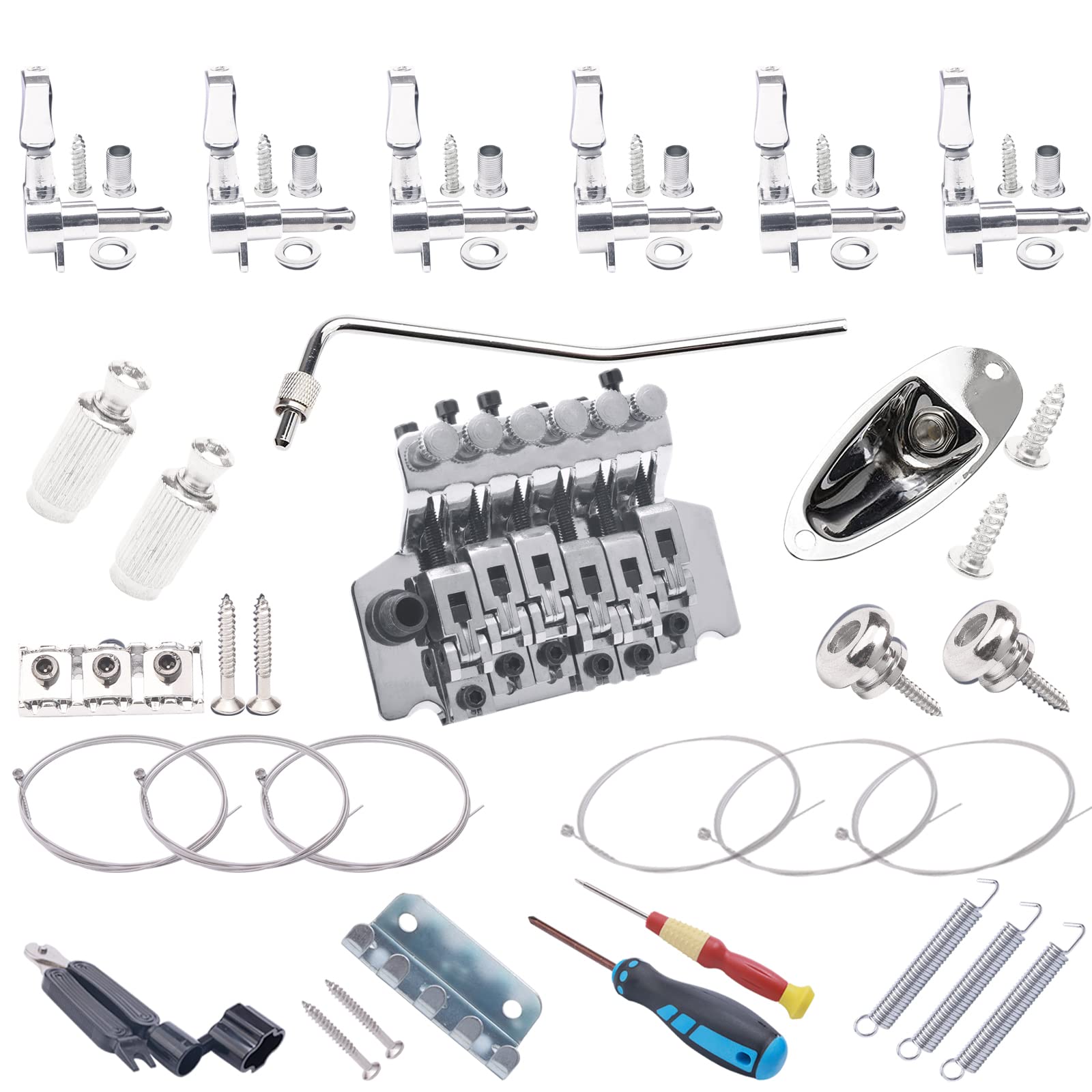 Swhmc Silver Guitar Double Locking Tremolo Bridge With Bar For Double Strat Locking Floyd Rose Style Electric Guitar And 6R Seal