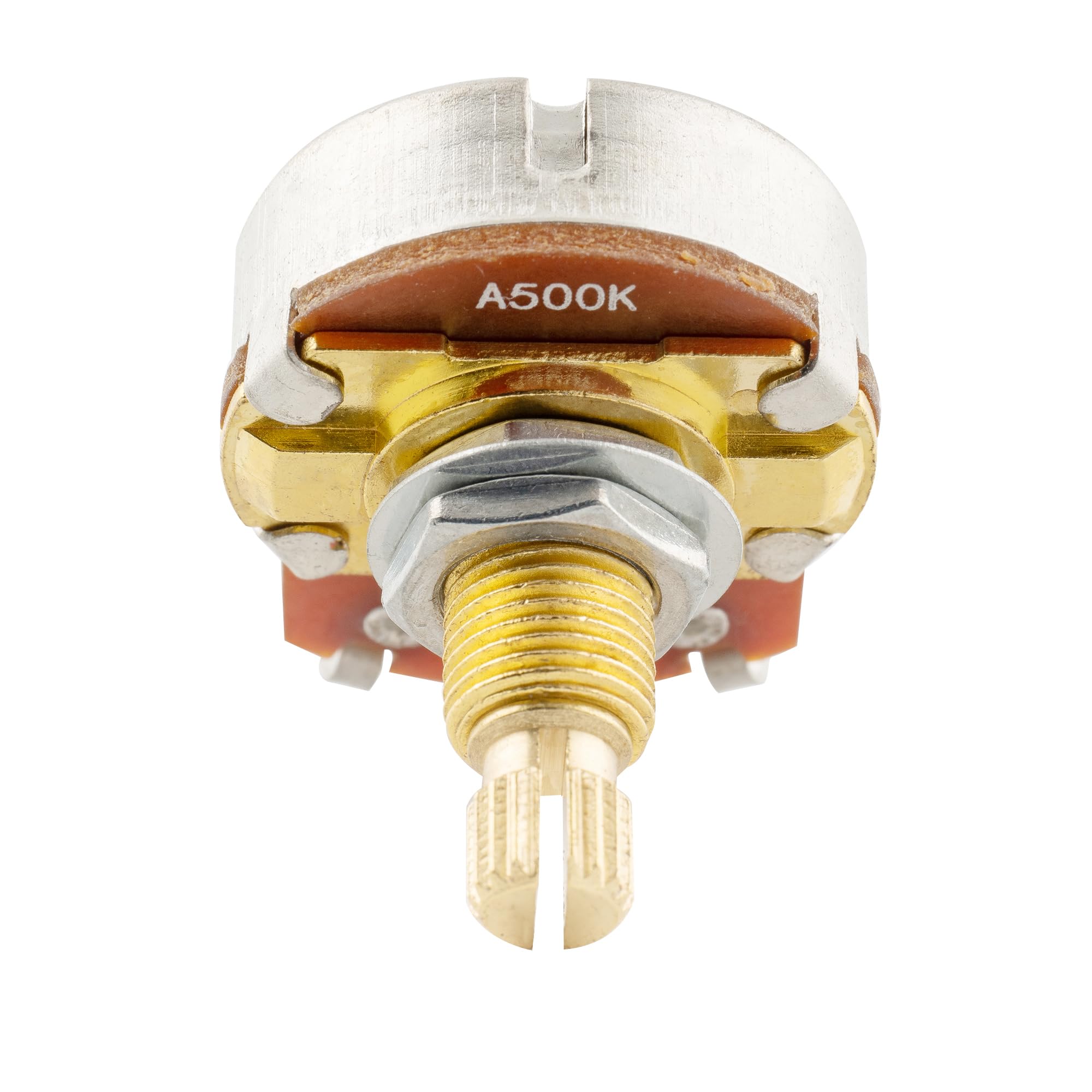 Musiclily Pro Brass Shaft Full Metric Size A500K Guitar Pots Audio Taper Potentiometers for Electric Guitar/Bass (Set of 4)