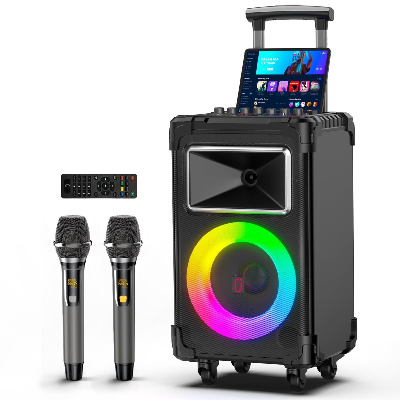 JYX Karaoke Machine, 10 Woofer Big Bluetooth Karaoke Speaker, Portable Microphone Speaker with 2 Wireless Mics, Party Lights, Su