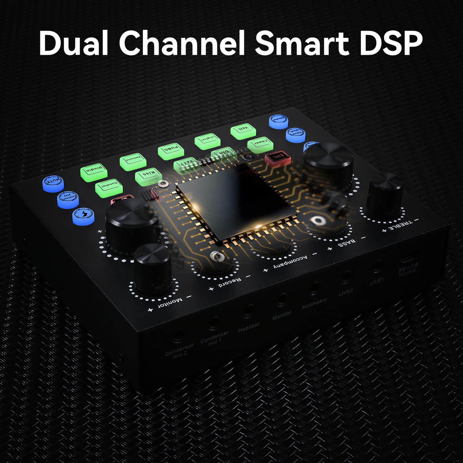 koitmy Audio Mixer Small Potable Dj Live Sound Board Dual Channel DSP Bluetooth Accompaniment for PC Phone Gaming Karaoke Studio
