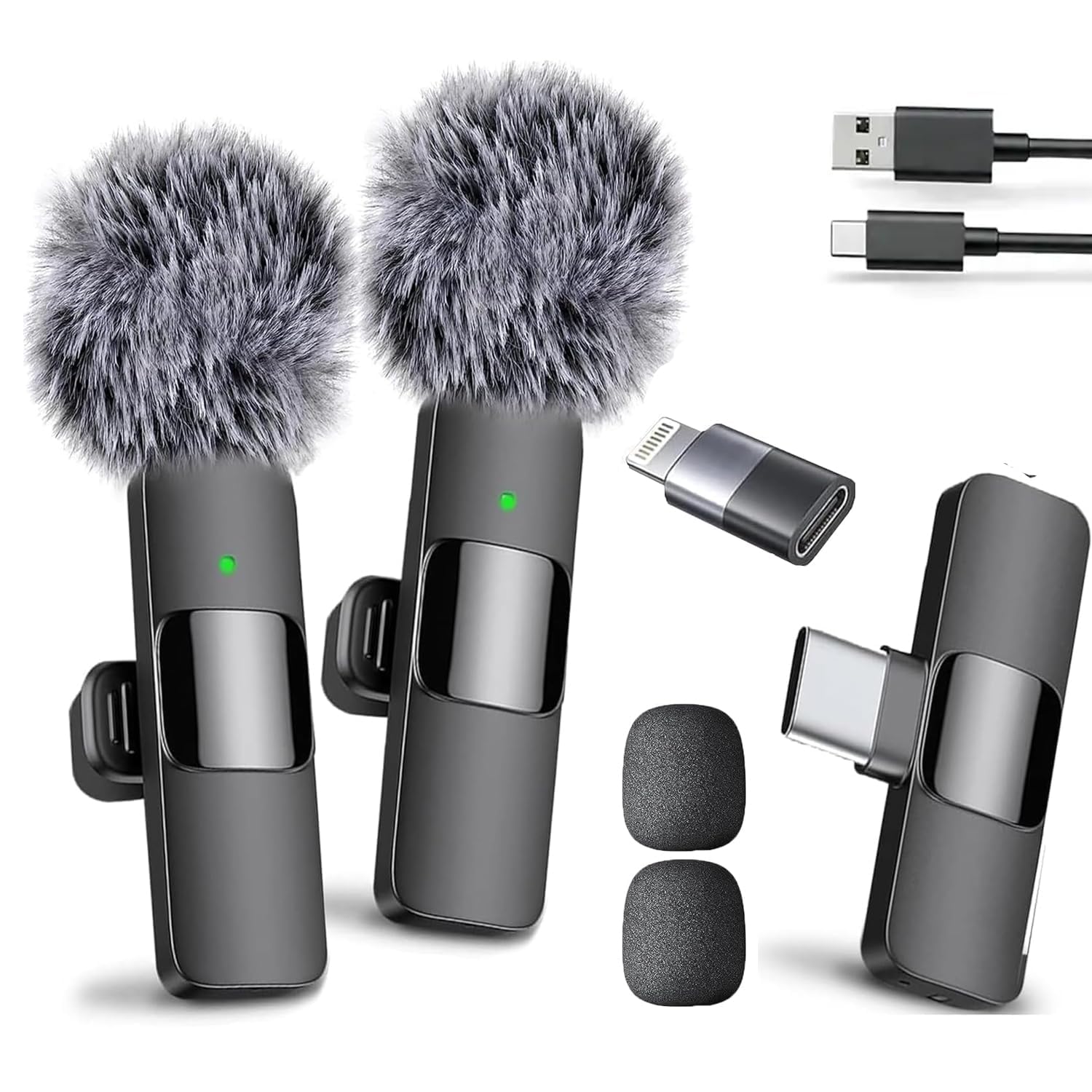 Lavalier Wireless Mike With Furry, Mini Mic For Youtube Wireless Type-C Collar Microphone For Android/Iphone Plug & Play Dual Mi