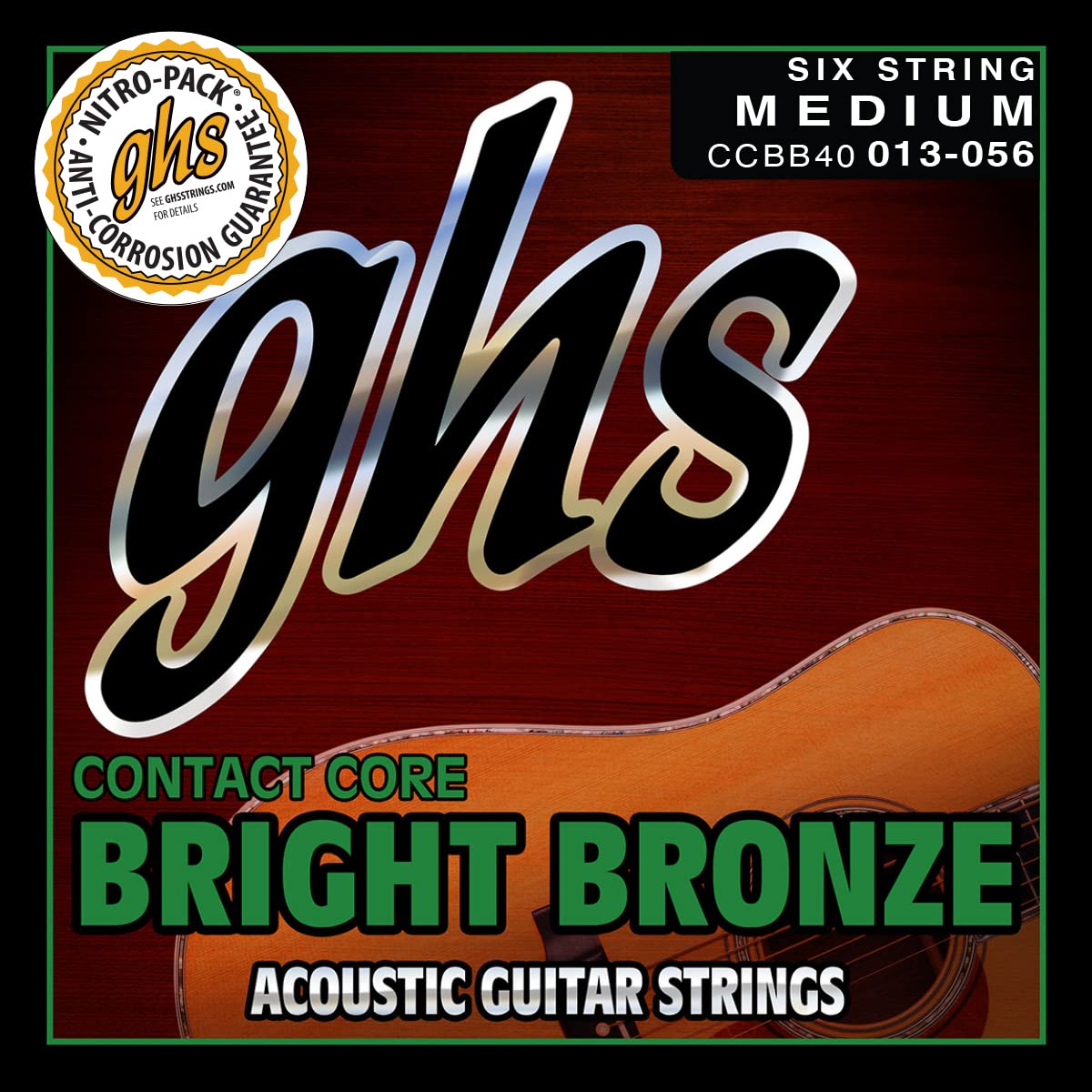 Ghs Strings - Contact Core Bright Bronze Acoustic Guitar Strings - Model: Ccbb40 - Medium Gauge - .013-.056