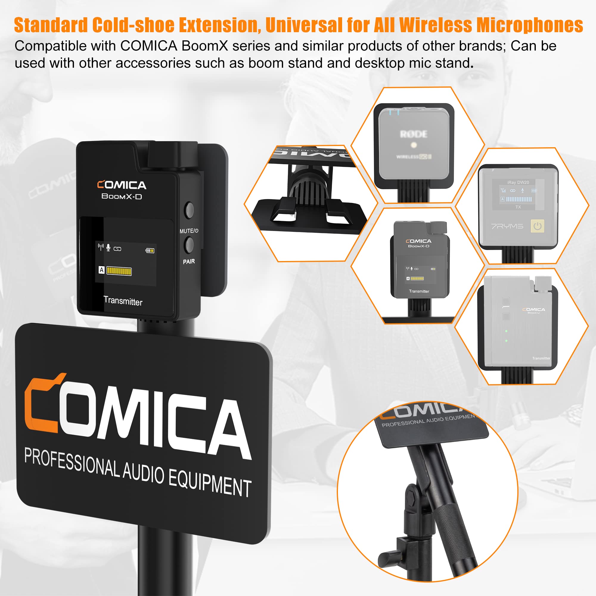 COMICA HR-WM Interview Handheld Adapter for Rode Wireless GO/BoomX-D/D Pro/BoomX-U Wireless Lavalier Microphone, Mic Handle for