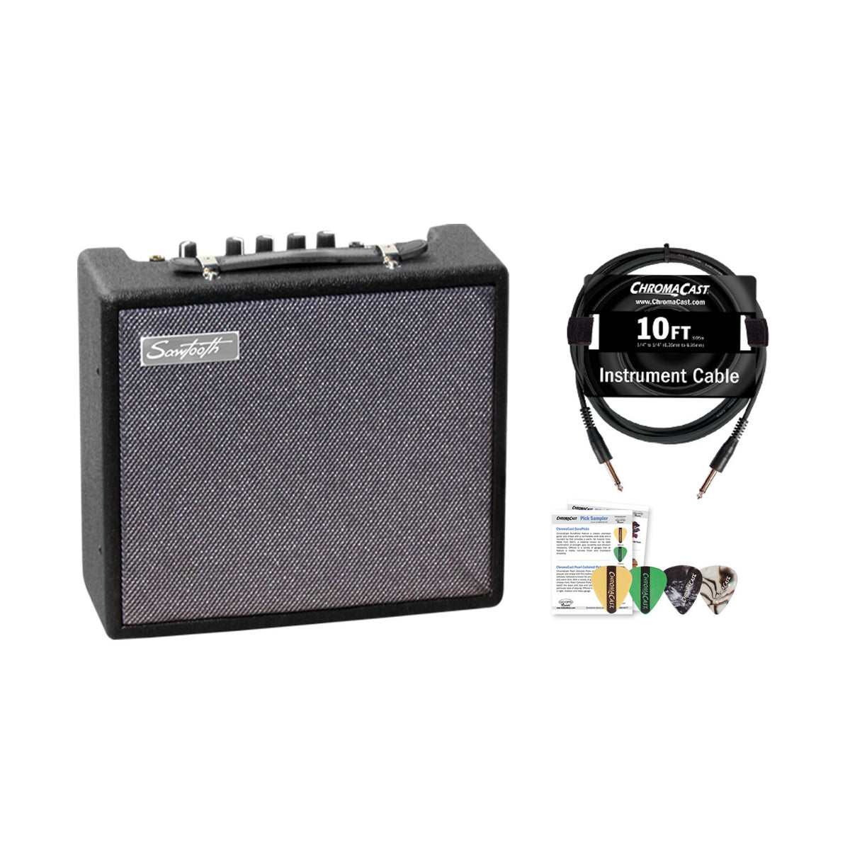 Sawtooth 10-Watt Electric Guitar Amp With Instrument Cable & Pick Sampler