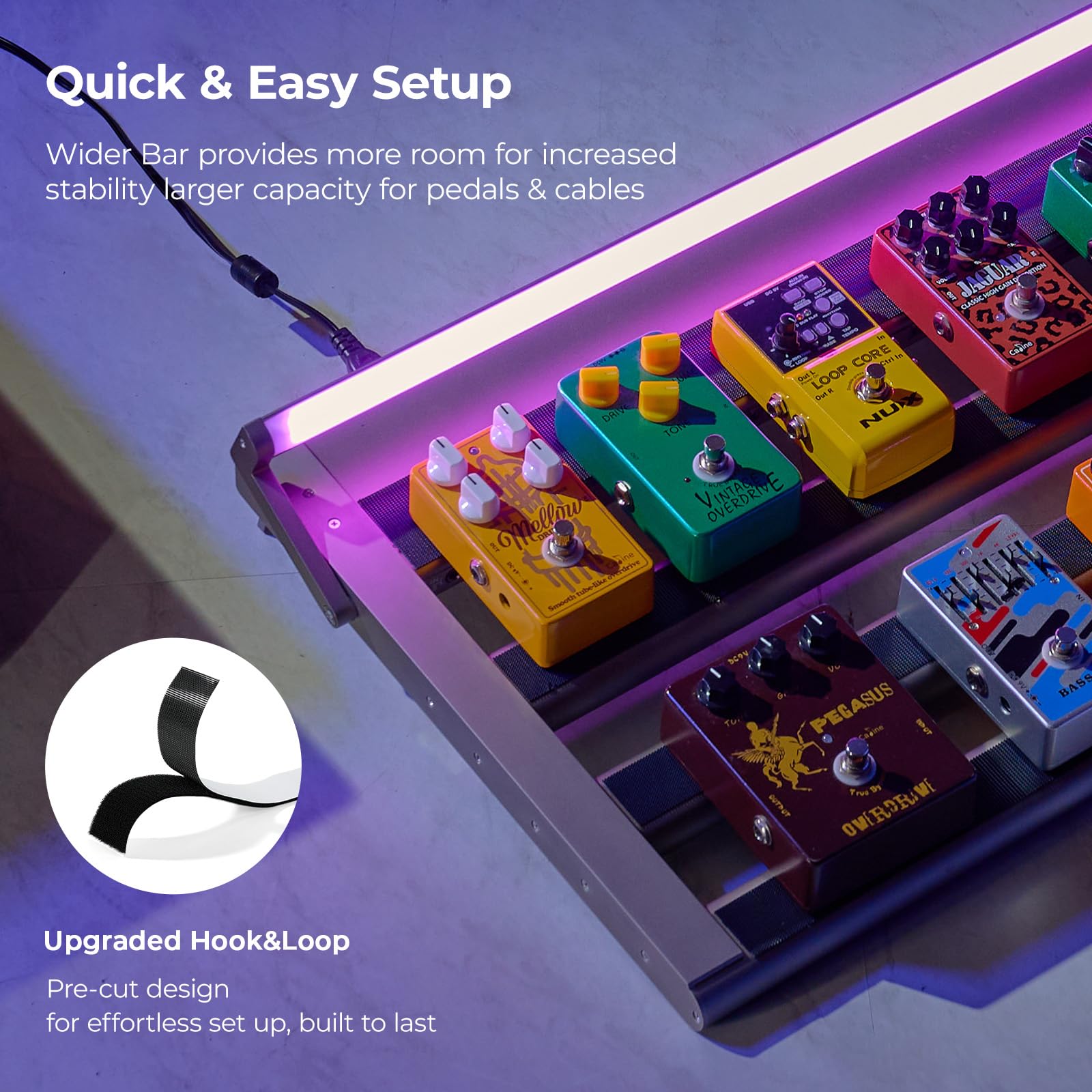 Vangoa Guitar Pedal Board with Built-in Isolated Power Supply, PD-L Aluminum Alloy Folding Powered Guitar Pedalboard with Adjust