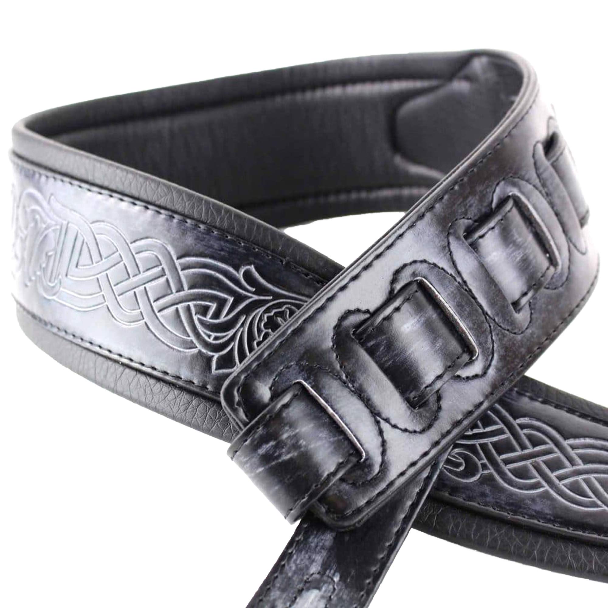 Walker & Williams GB-182 Handmade Cobalt Black Brushed Padded Guitar Strap With Celtic Braid Design For Acoustic, Electric, And