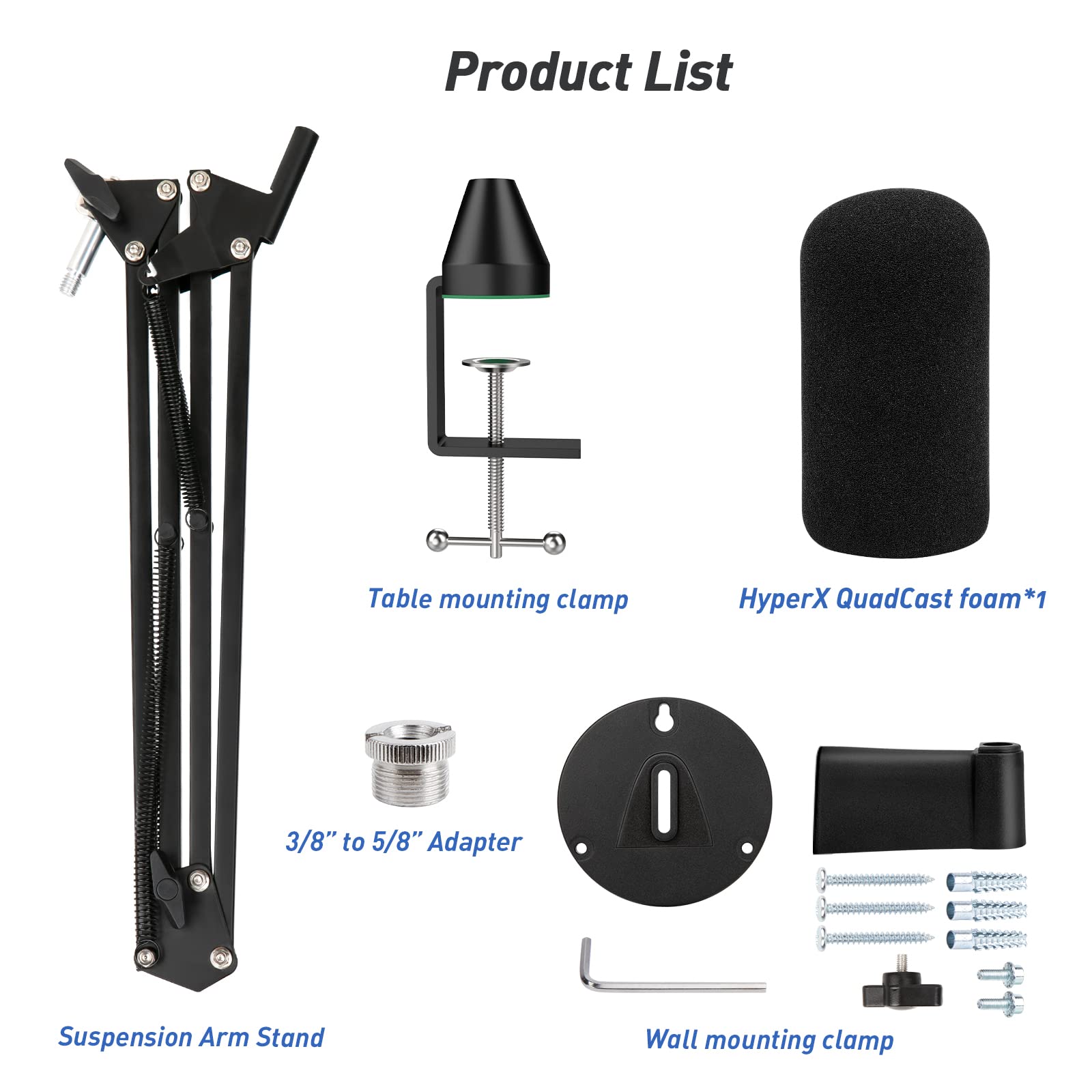 SUNMON HyperX QuadCast Boom Arm with Pop Filter - Wall Mount Boom Arm and C Desk Clamp, Scissor Mic Stand Compatible with Hyper