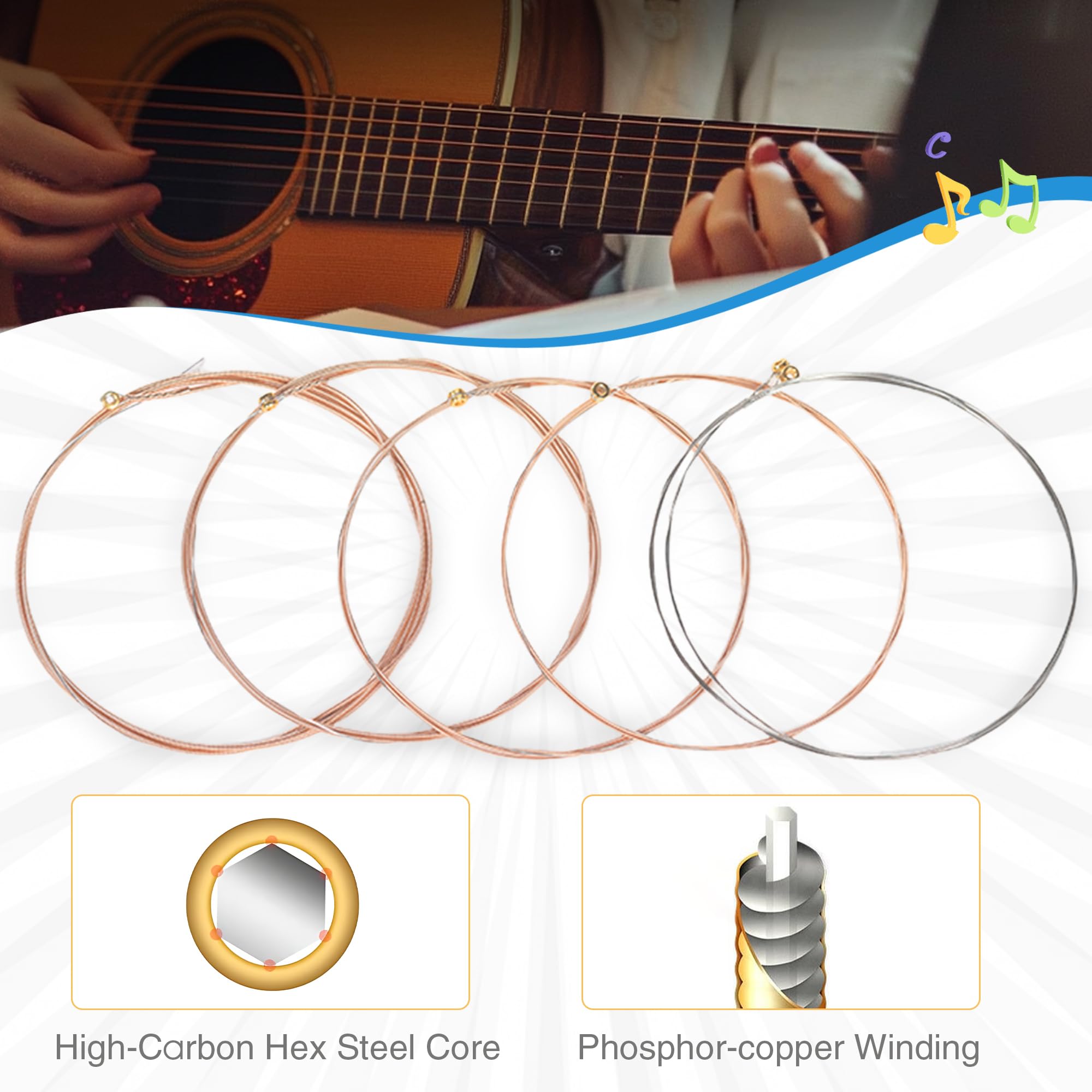 Acoustic Guitar Strings 6 String Set Nickel Plated Steel with PVD Coating Guitar Acoustic 6 String Set Guitar Accessories Consis