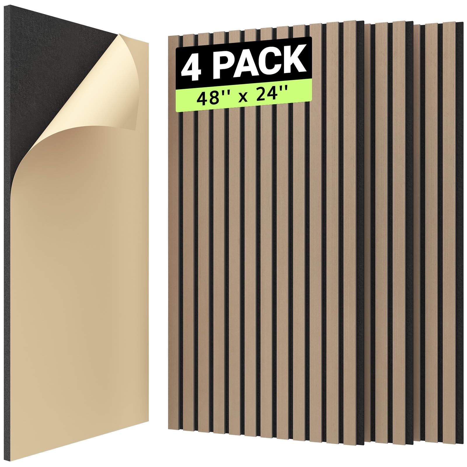 Tonor 4Pcs Wood Slat Panels, 48    X 24   Adhesive Acoustic Panels For Wall, Decorative 3D Fluted Panels For Sound Absorbing, So
