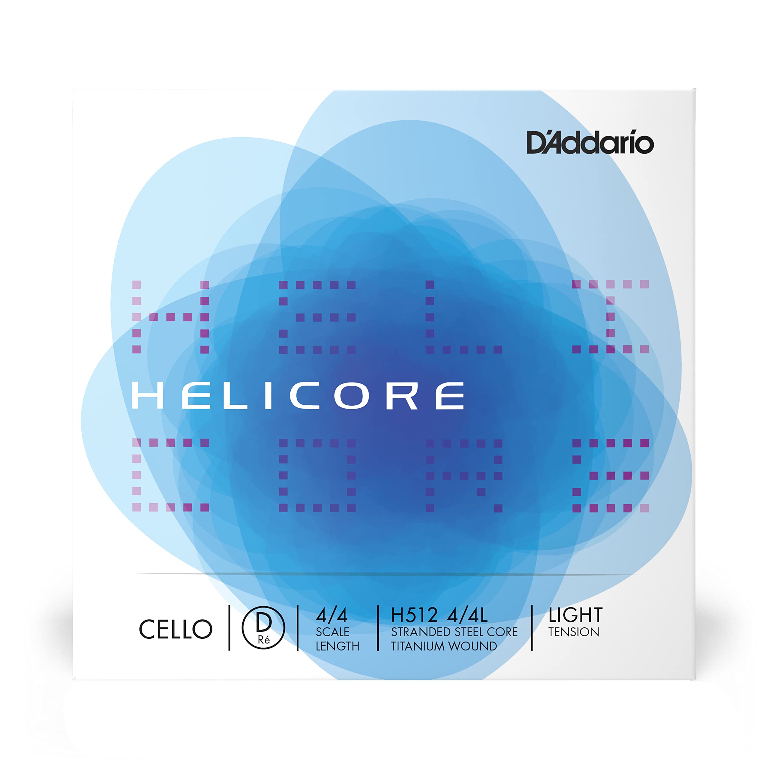 DAddario Helicore Cello Single D String, 4/4 Scale, Light Tension