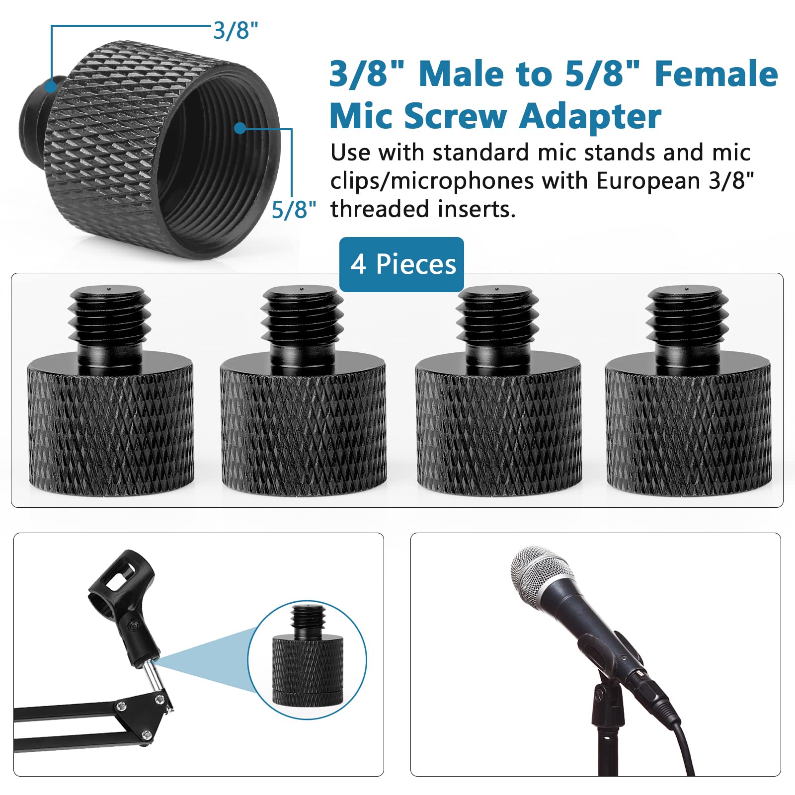 Mic Stand Adapter 3/8 Female to 5/8 Male Microphone Stand Adapter and 5/8 Female to 3/8 Male Mic Thread Adapter for Blue Yeti Sn