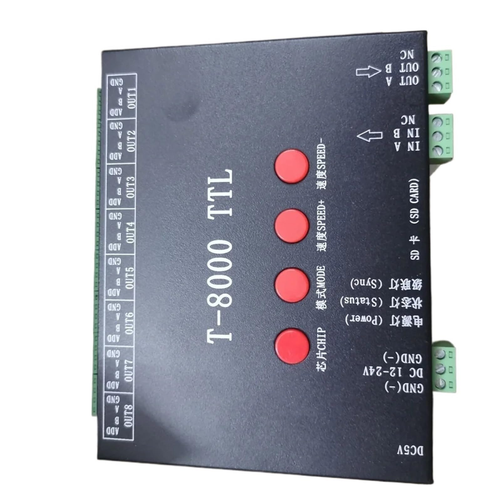 YIOGEQKWG DC5V 12V-24V T-8000A TTL LED Pixel Controller with SD Card Program Suitable for ws2812b/WS2811/WS2813/LPD6803/DMX512 L