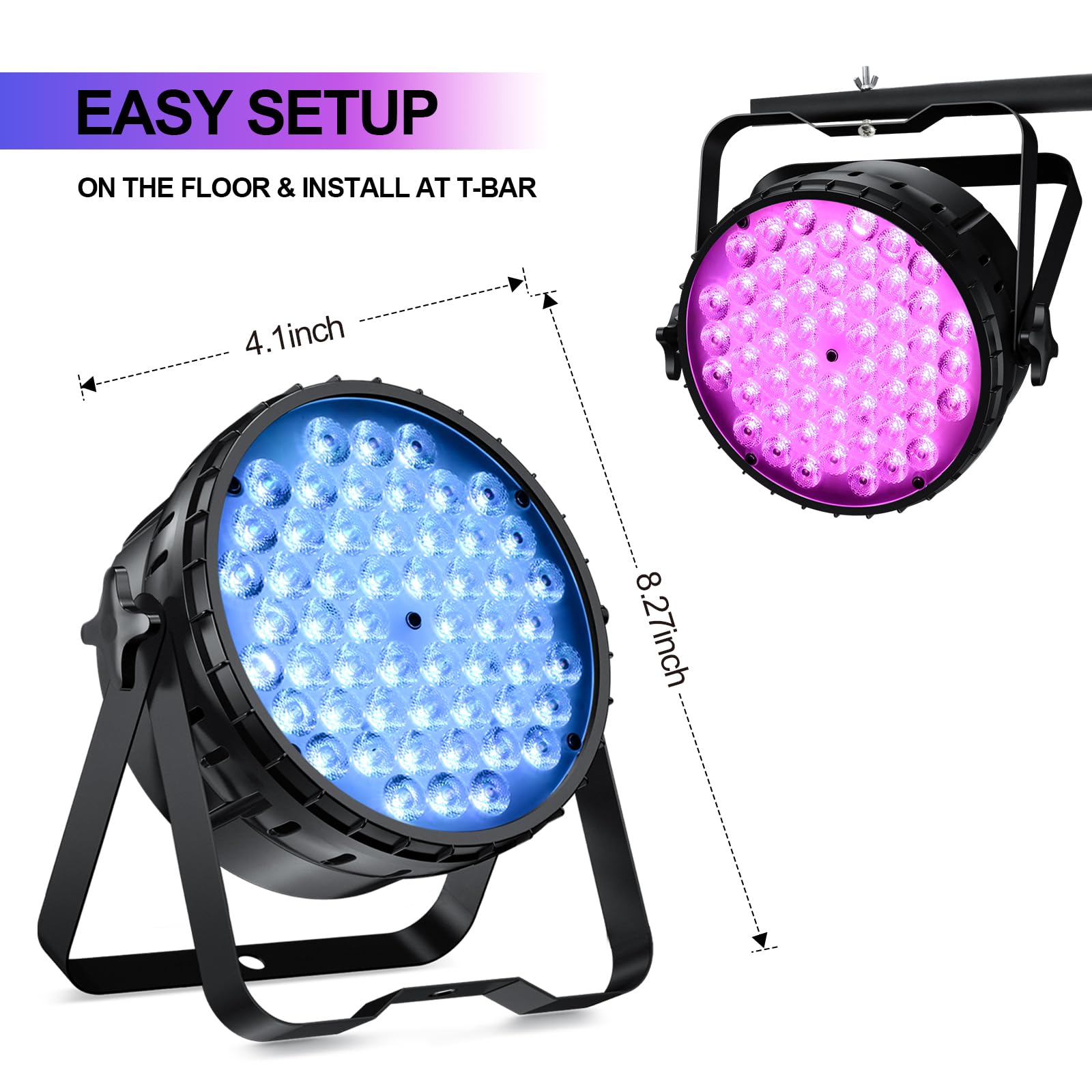 BETOPPER DJ Light 2 Pack, 54x3W LED Par Lights, DMX Stage Lights Sound Activated, Strobe Wash Lighting for Wedding, Church, Part