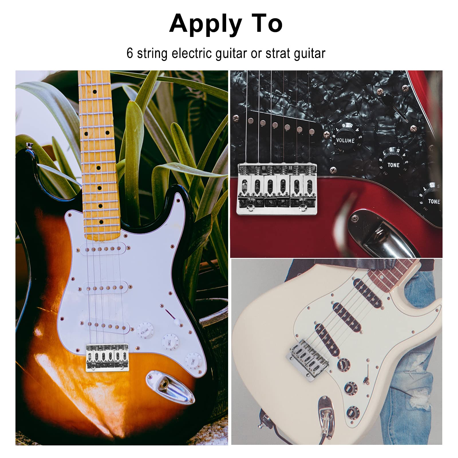 MAXCHEER 65MM Metal Fixed Hardtail Saddle Bridge Top Load Guitar Tailpiece For 6 string electric guitar or strat guitar (Chrome,