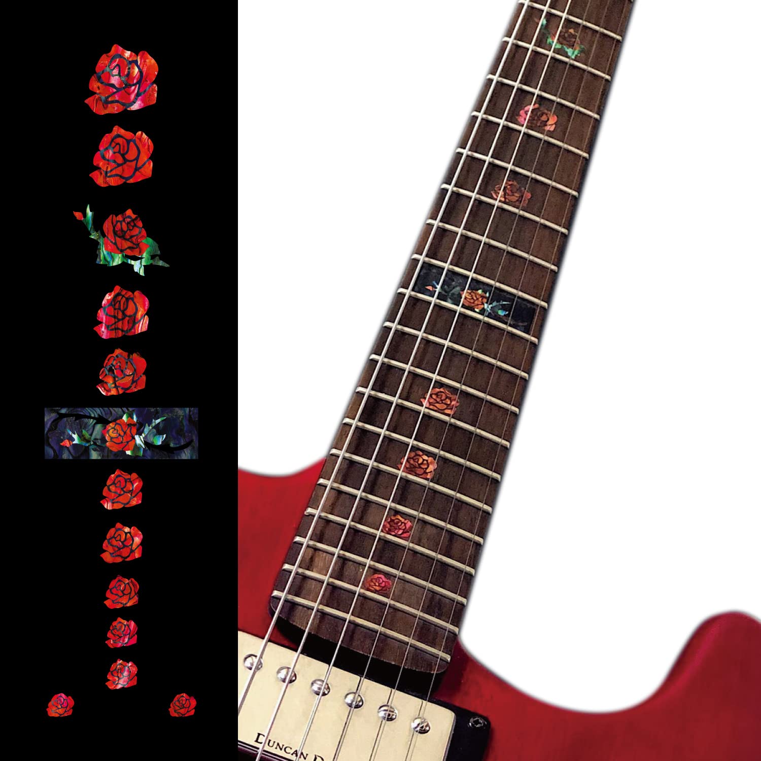 Inlay Sticker Fret Markers For Guitars & Bass - Roses - Abalone Red