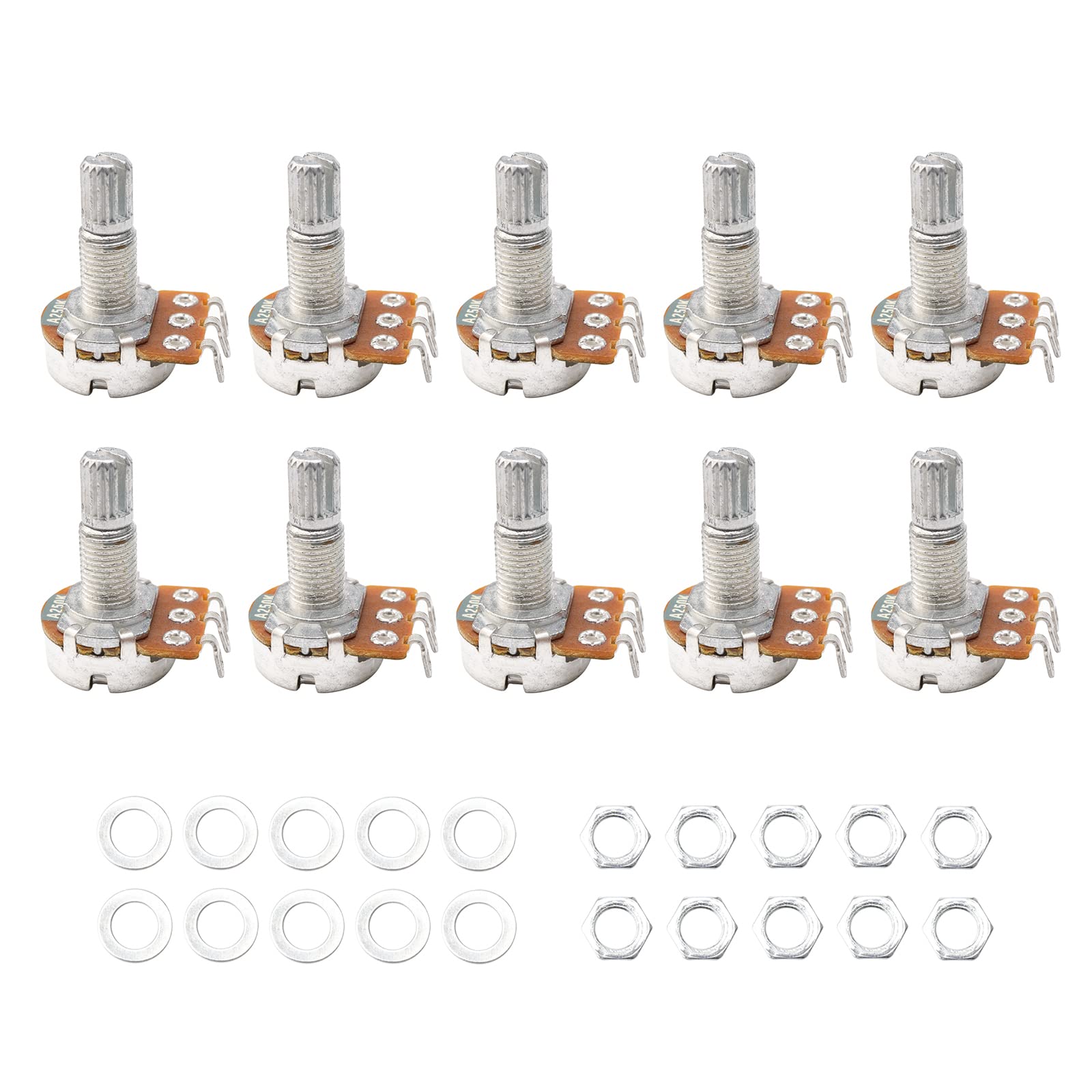 Guitar Potentiometer Audio Pots A250K Ohm Replacement Pack Of 10 18Mm Shaft Base Dia 16.5Mm
